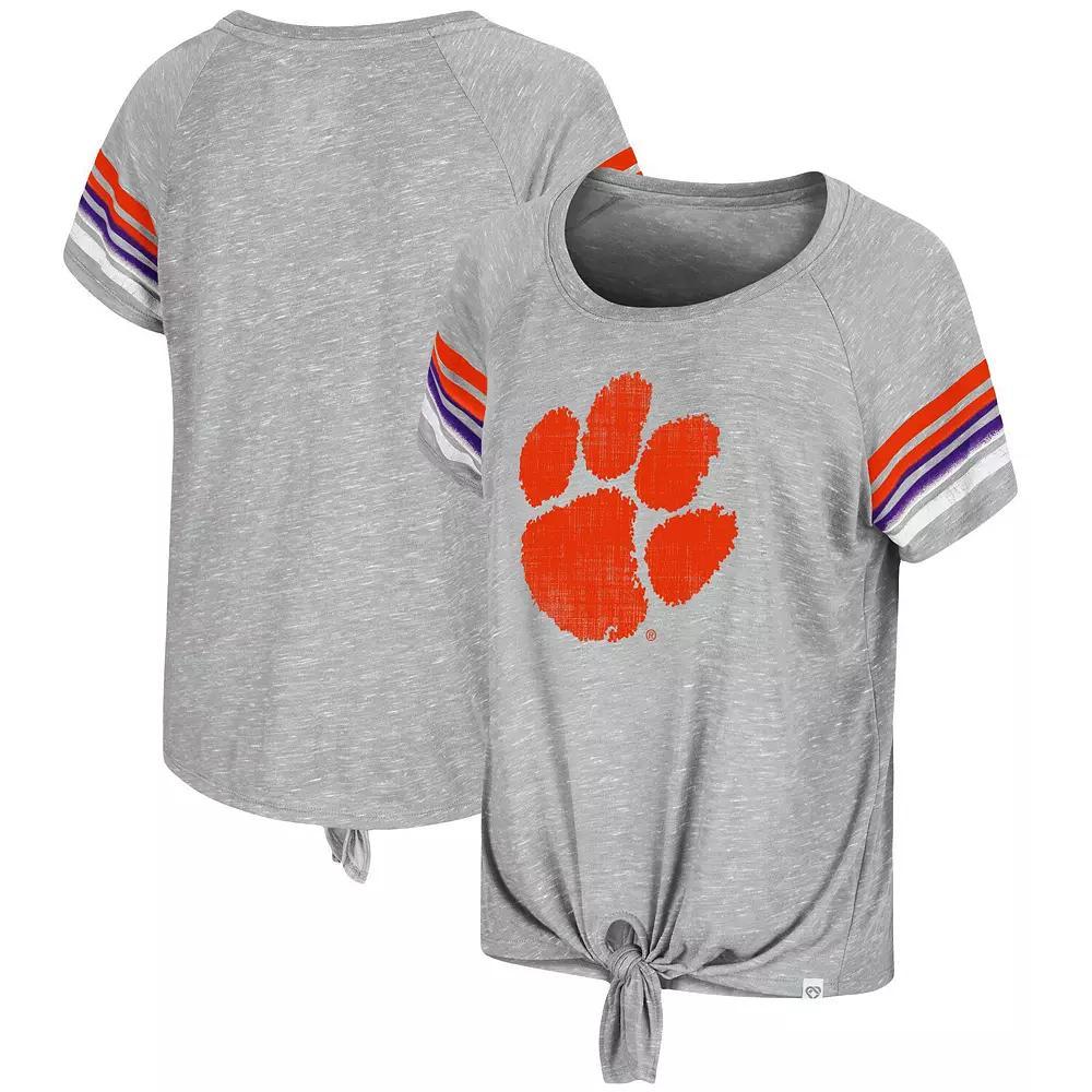 Women's Colosseum Heathered Gray Clemson Tigers Boo You Knotted Raglan T-Shirt, Size: Small, Grey Product Image
