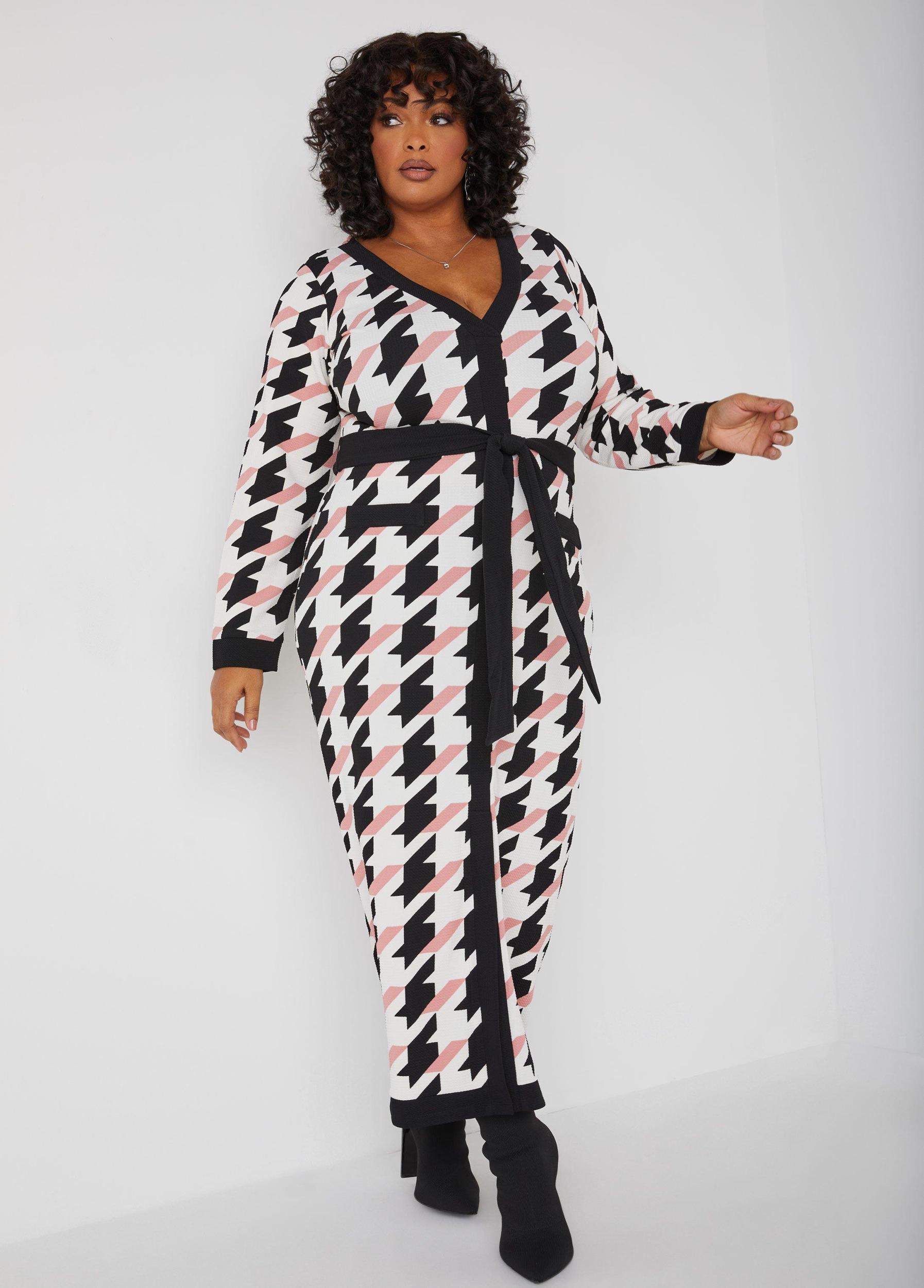 Belted Houndstooth Maxi Dress Product Image