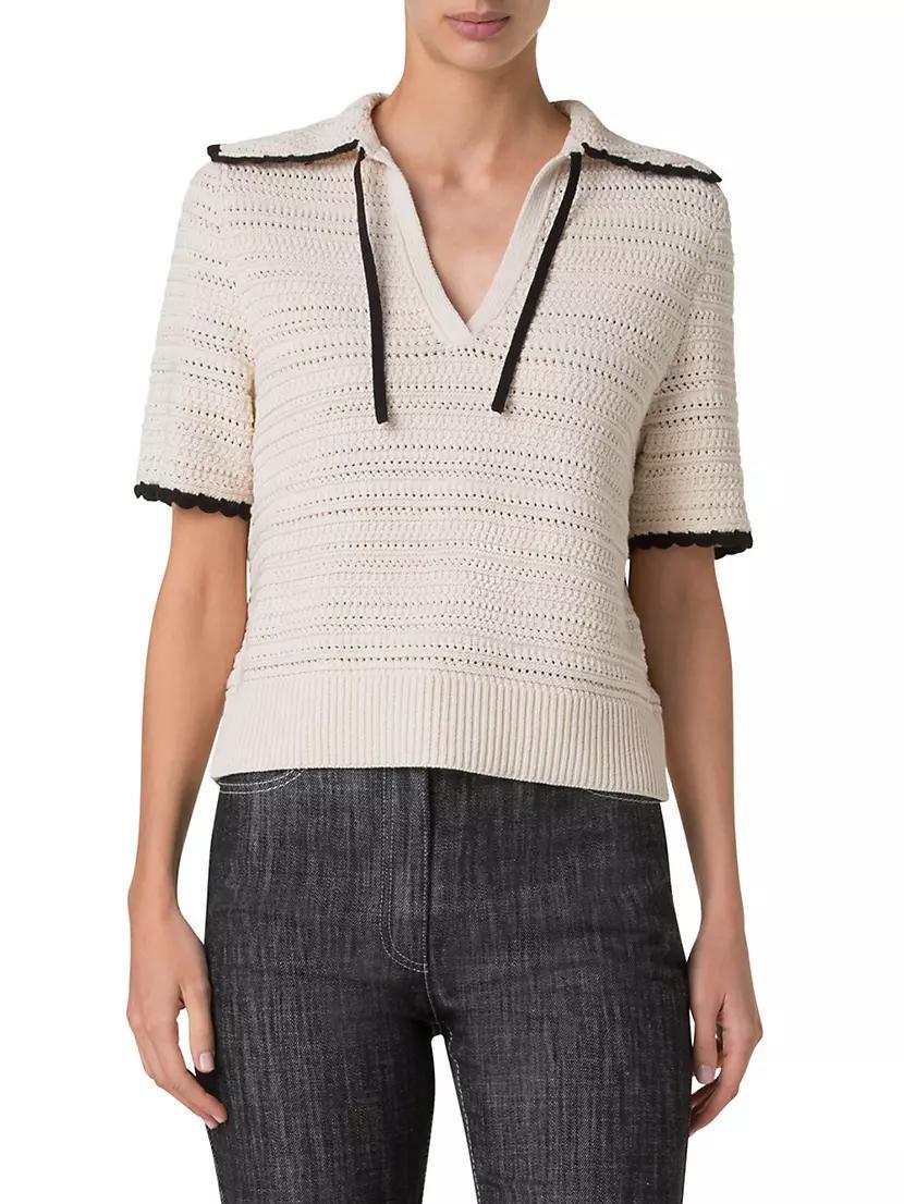 Scallop Trim Crochet-Knit Cotton Top Product Image