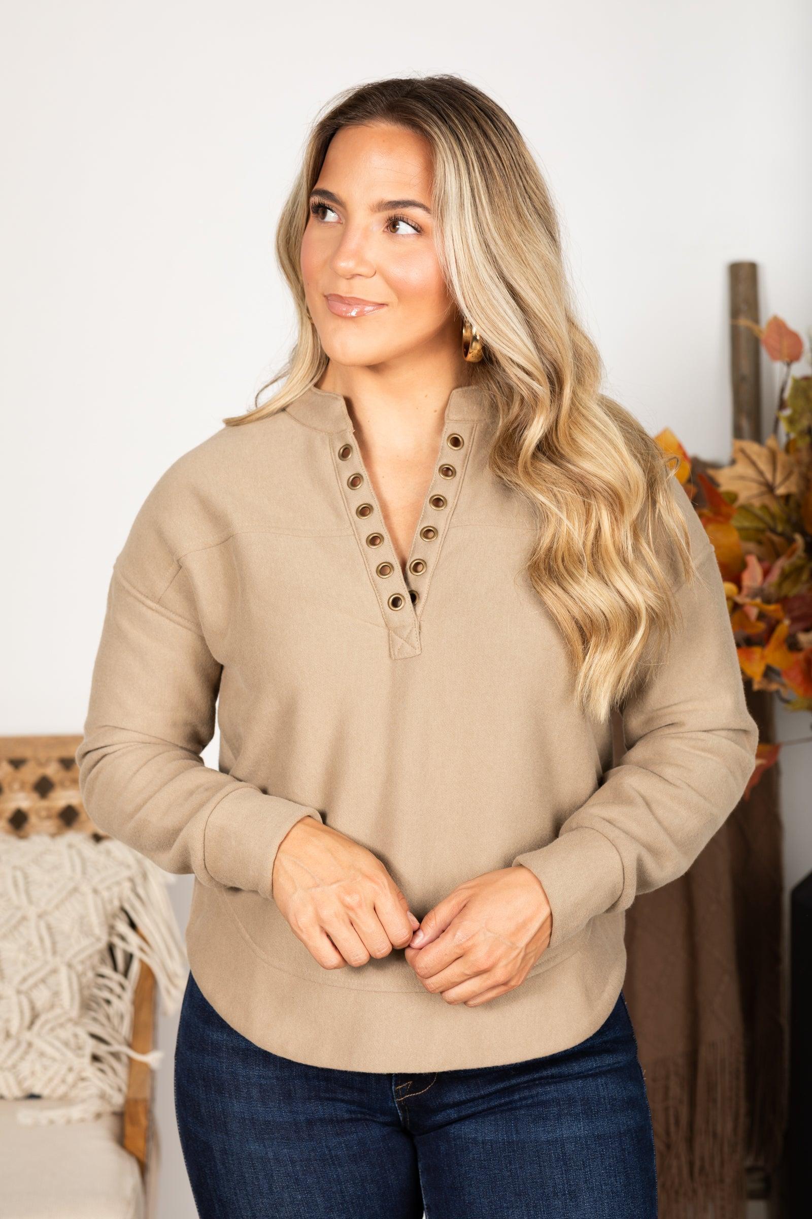 Grommet Detail V-Neck Sweatshirt Product Image