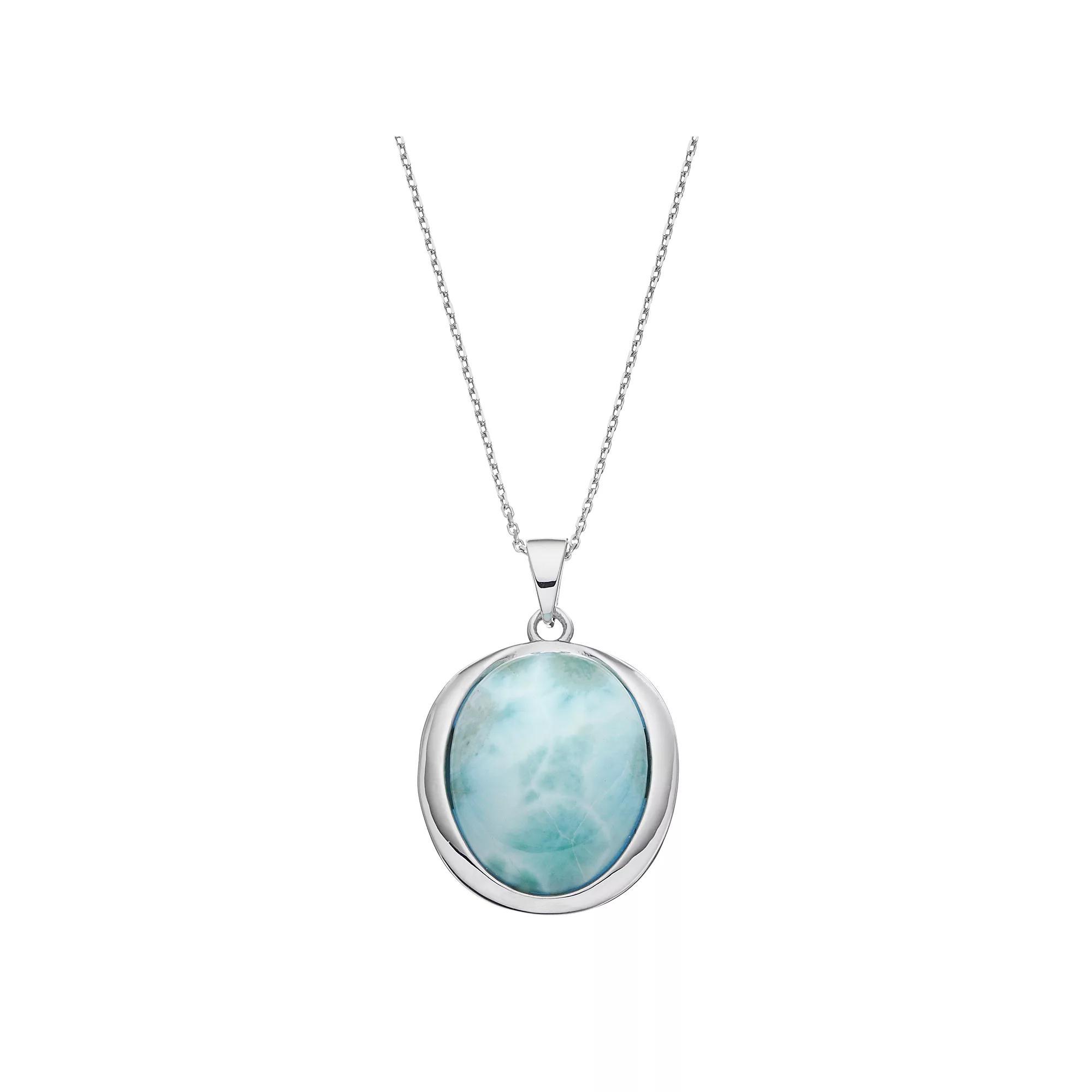 Sterling Silver Larimar Oval Pendant Necklace, Women's, Size: 18", Blue Product Image
