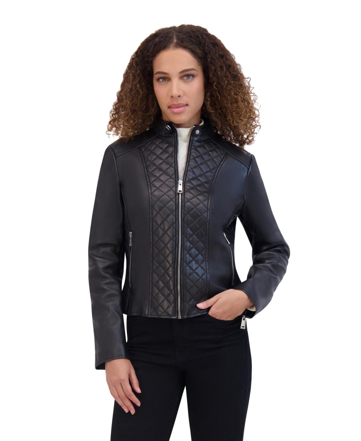 Womens Marlette Quilted Lamb Leather Scuba Jacket Product Image