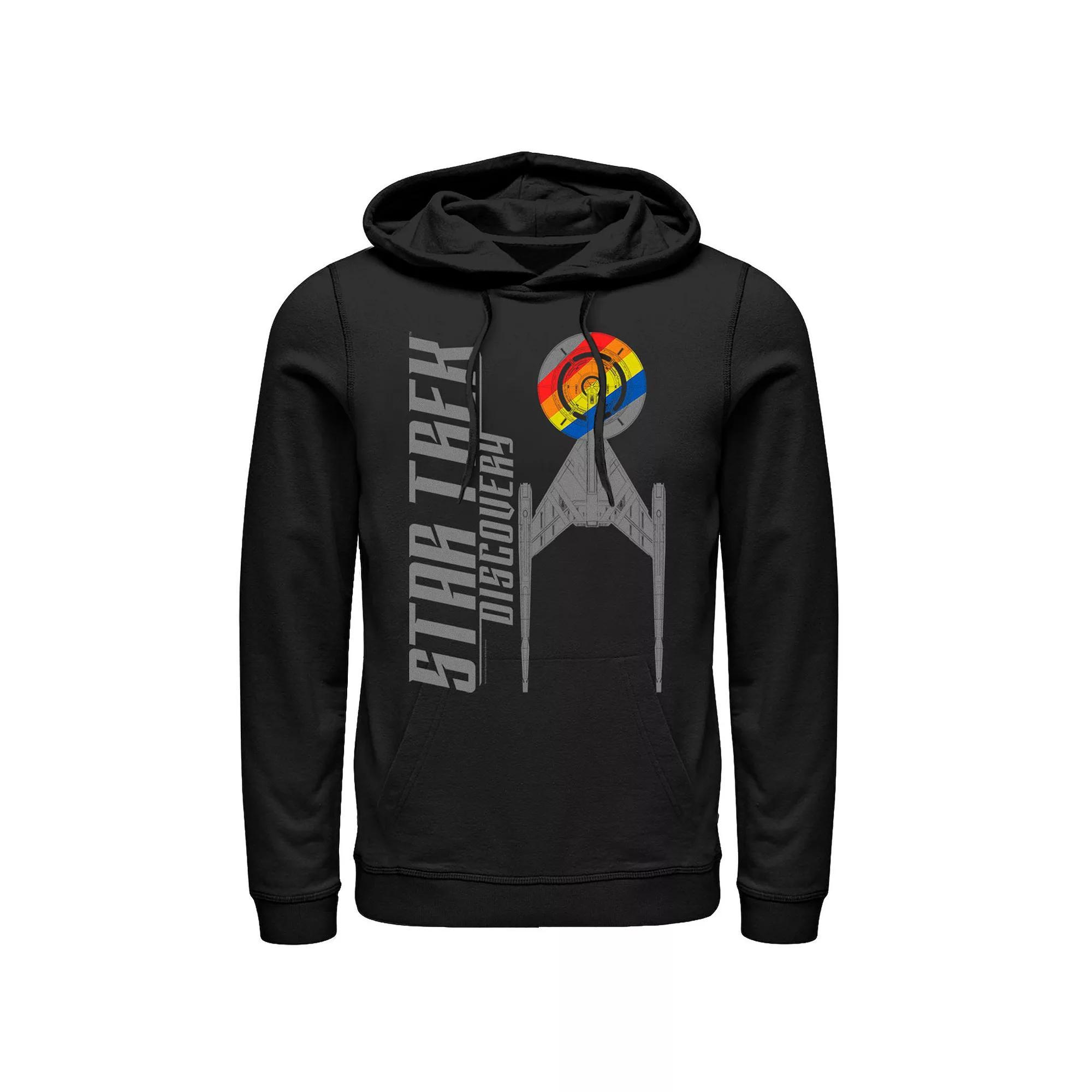 Mens Star Trek Discovery Rainbow Striped Ship Hoodie Product Image