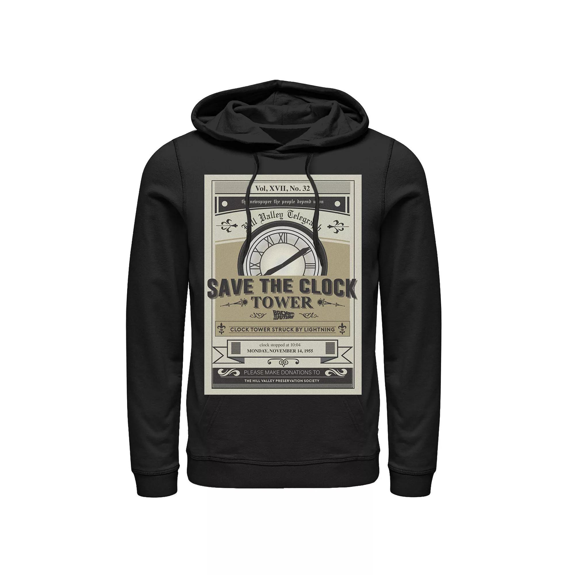 Men's Back to the Future Clock Tower Poster Hoodie, Size: XXL, Black Product Image