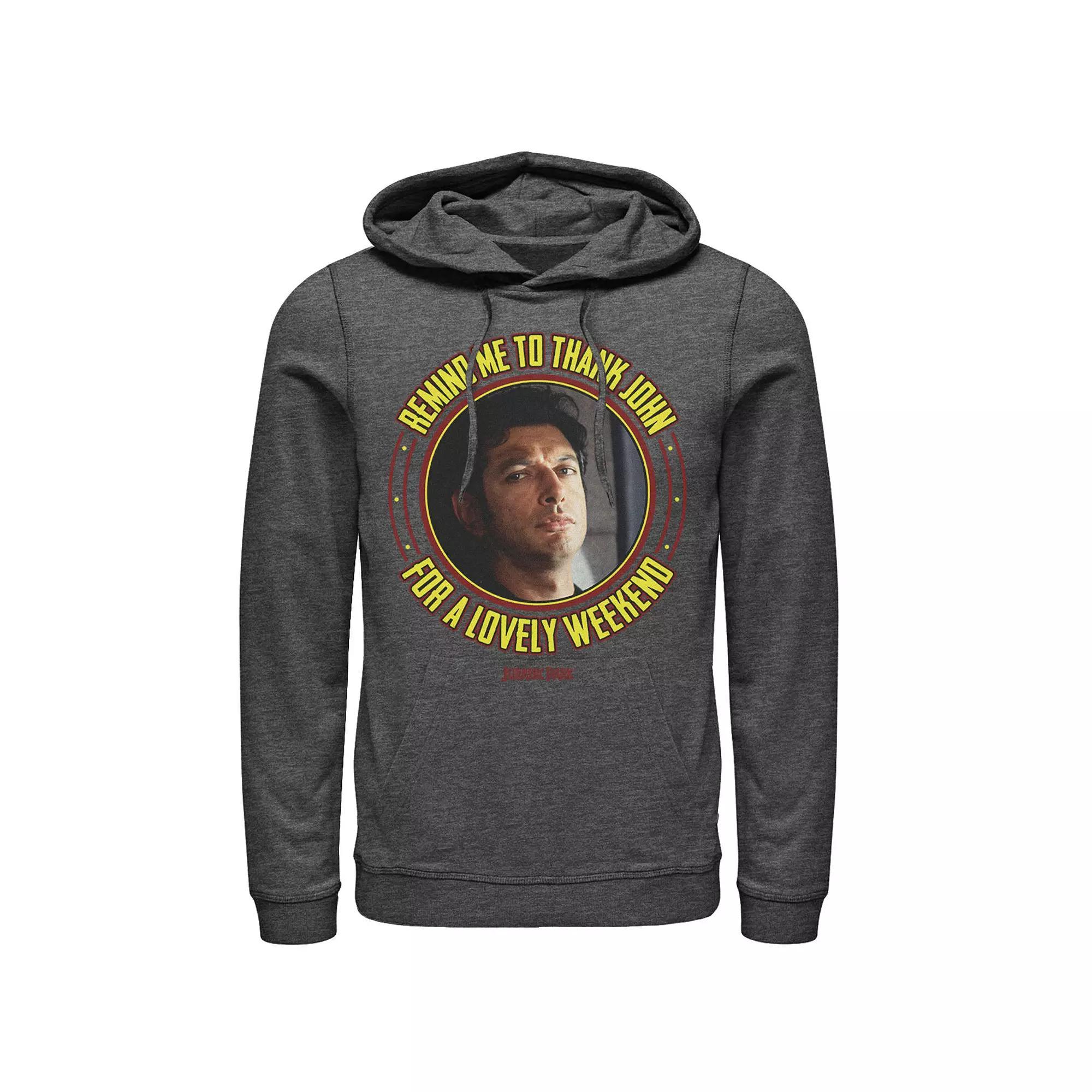 Mens Jurassic Park Remind Me To Thank John Hoodie Athletic Grey Product Image
