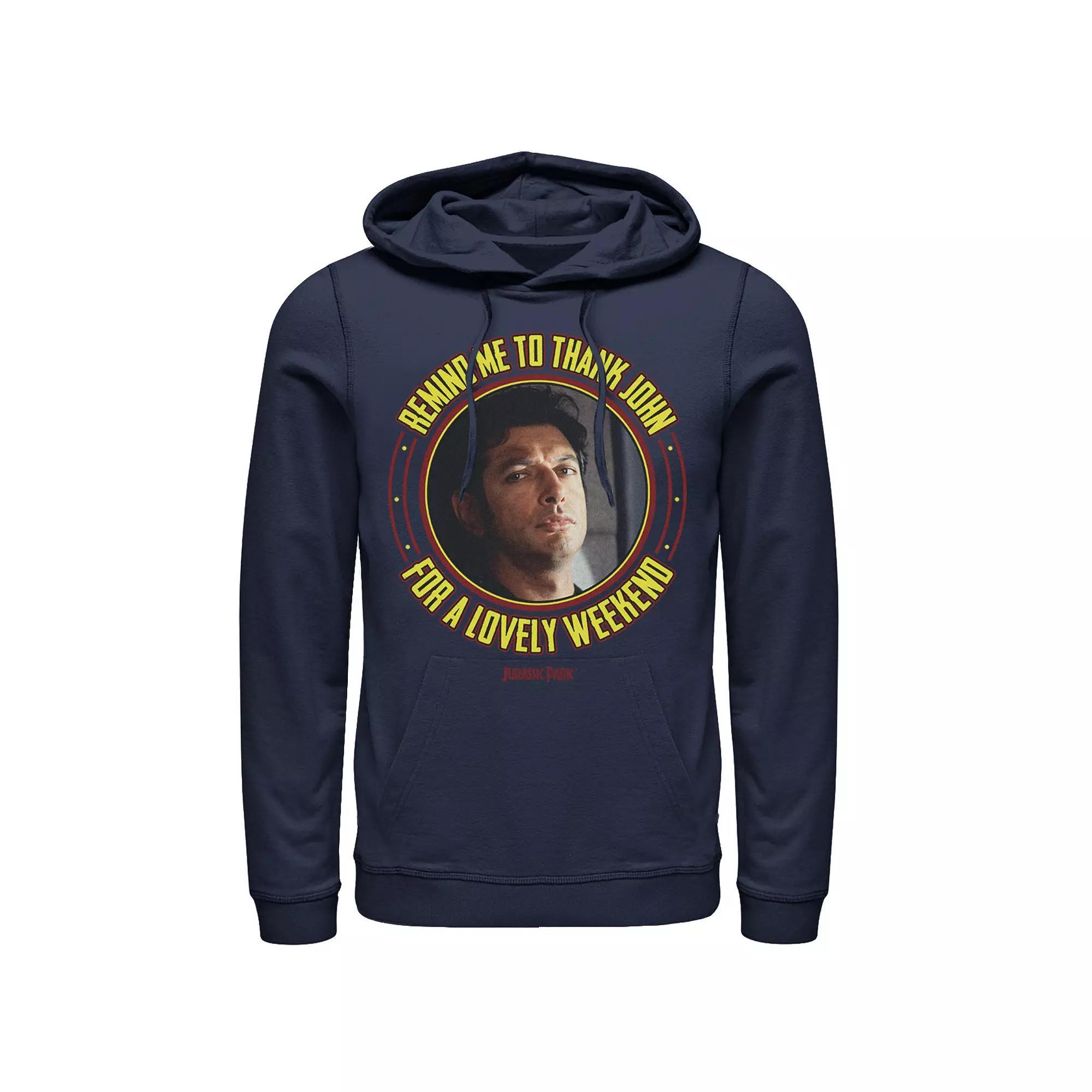 Men's Jurassic Park Remind Me To Thank John Hoodie, Size: XXL, Blue Product Image