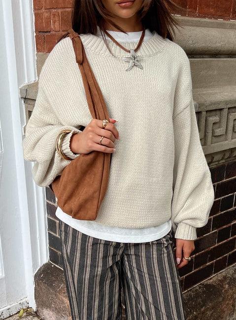 Harmony Balloon Sleeve Knit Sweater Beige Product Image