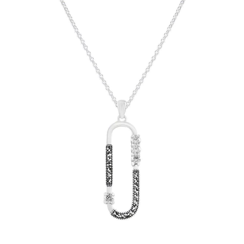 Lavish by TJM Sterling Silver Marcasite & Cubic Zirconia Oval Pendant Necklace, Women's, Size: 18" Product Image