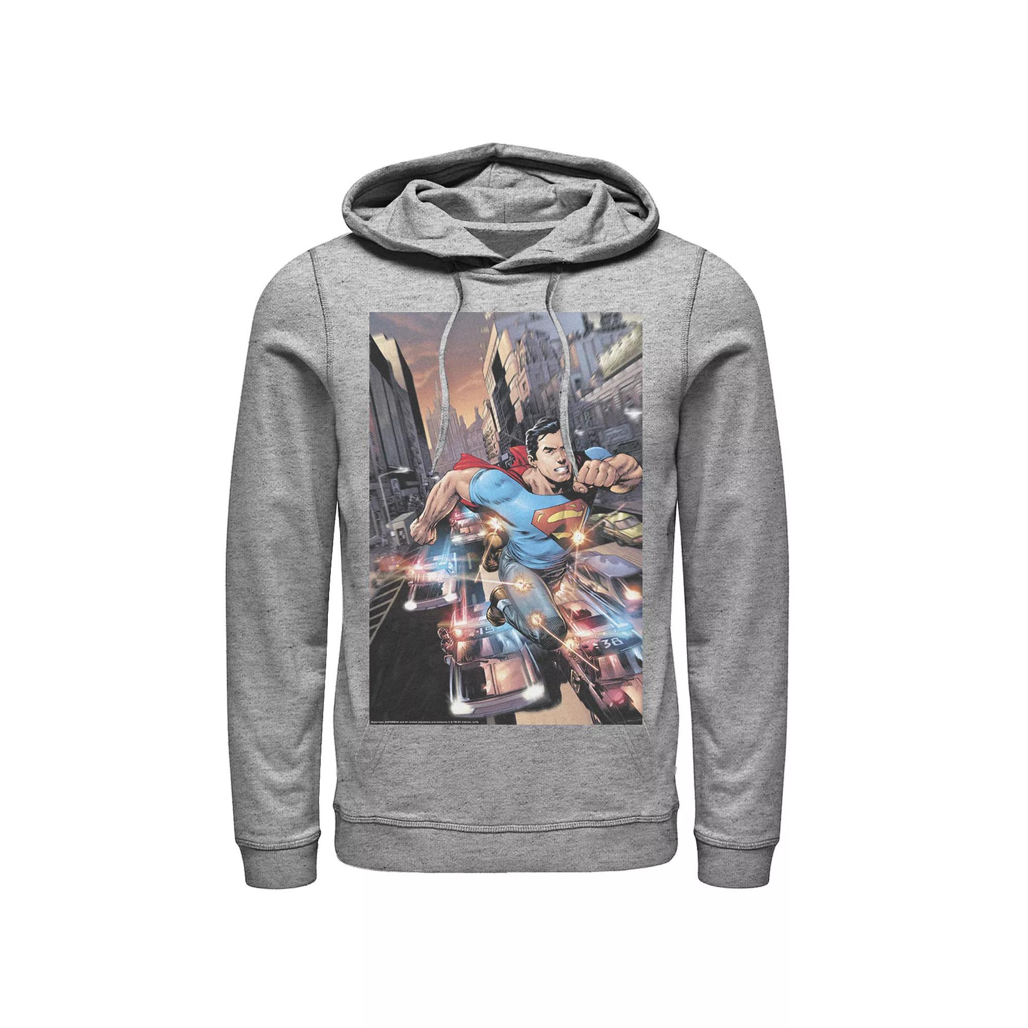 Mens DC Comics Superman Flashing Lights Poster Hoodie Product Image