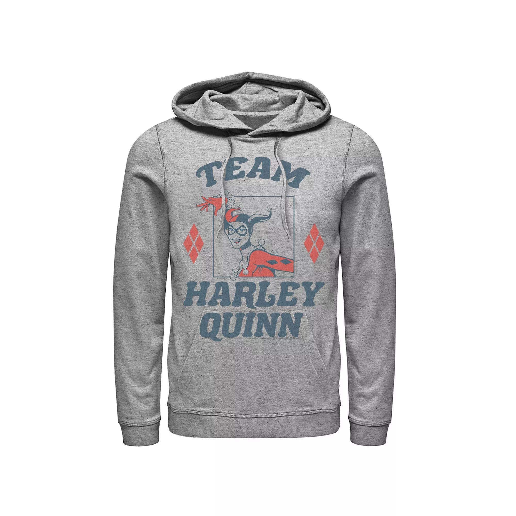 Men's Batman Team Harley Quinn Vintage Portrait Hoodie, Size: Small, Athletic Grey Product Image