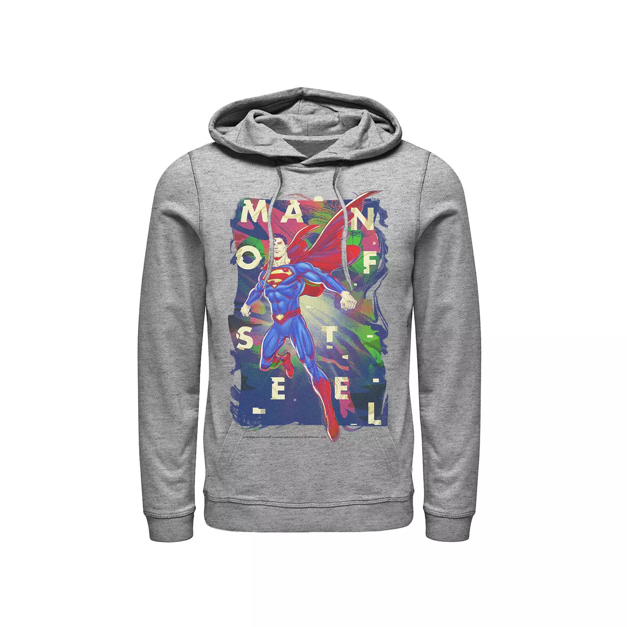 Men's DC Comics Superman Man Of Steel Bold Glitch Poster Hoodie, Size: 3XL, Athletic Grey Product Image
