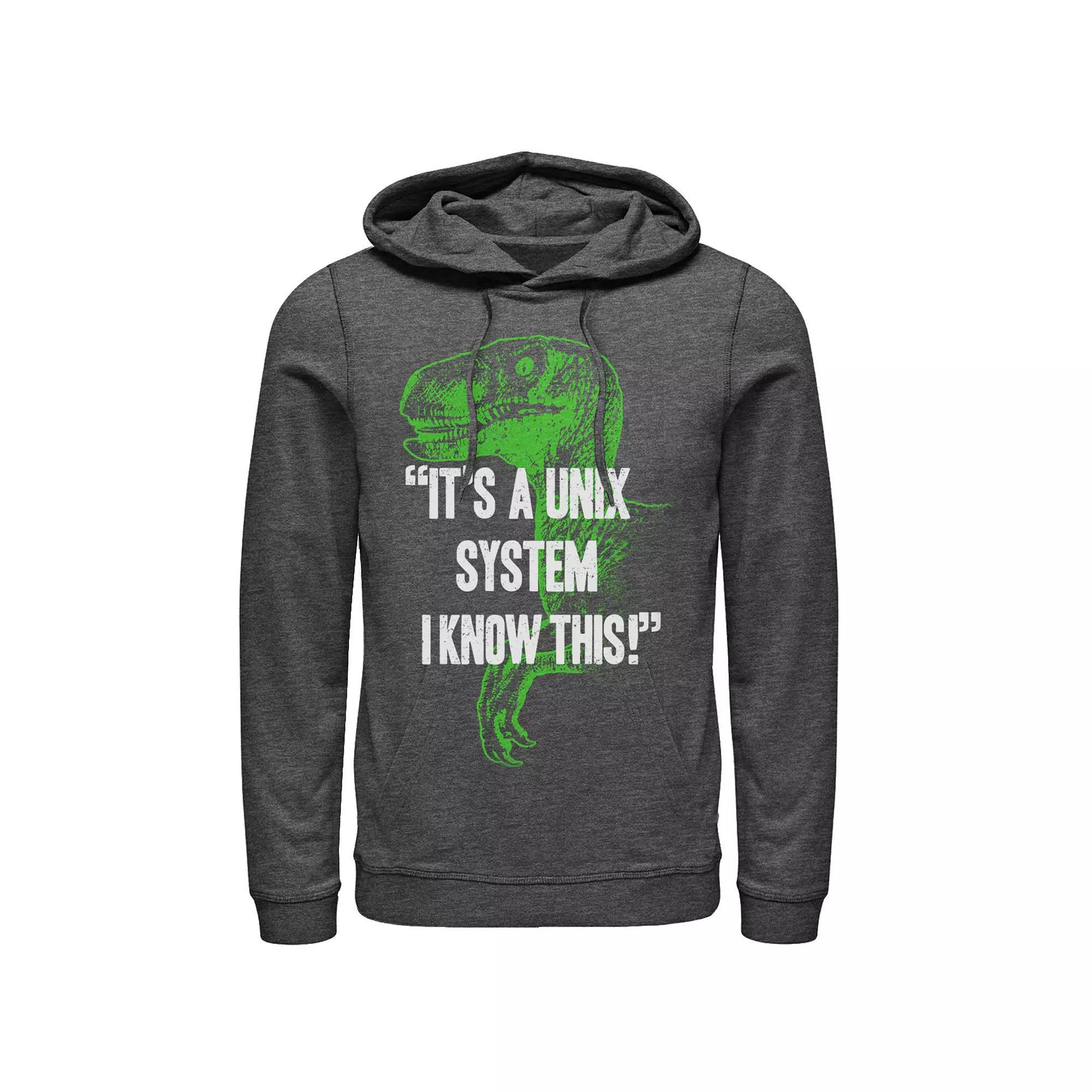 Men's Jurassic Park Neon Dinosaur A Unix System Graphic Pullover Hoodie, Size: XXL, Grey Heather Product Image