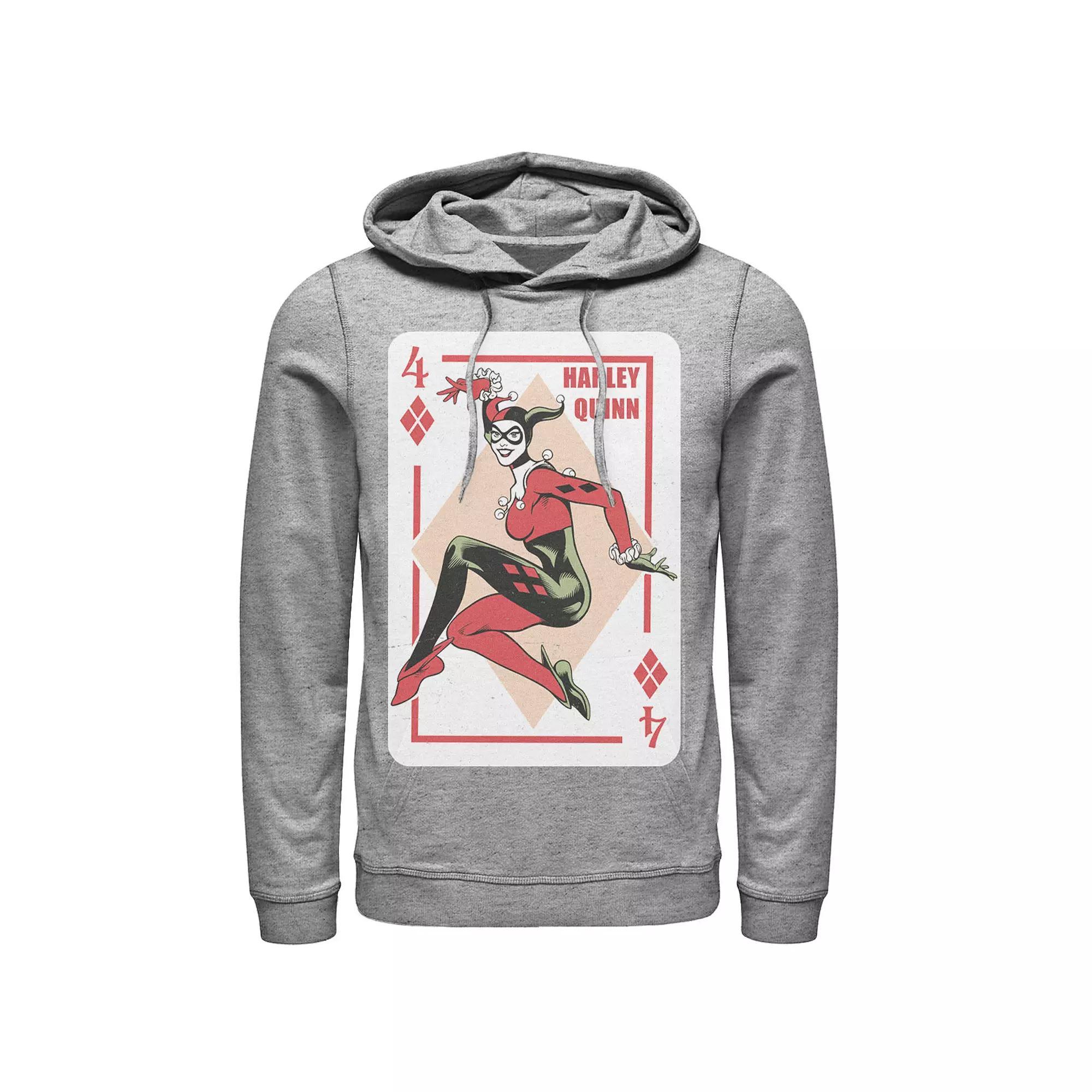 Men's DC Comics Harley Quinn Playing Card Hoodie, Size: Medium, Athletic Grey Product Image