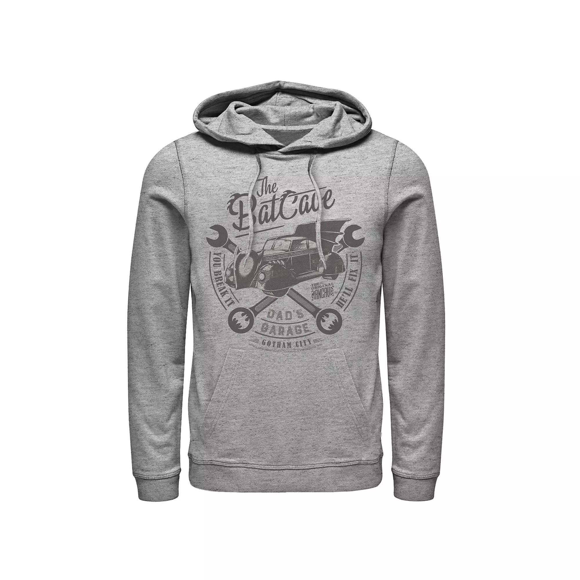 Men's DC Comics The Bat Cave Circle Text Poster Hoodie, Size: Large, Athletic Grey Product Image