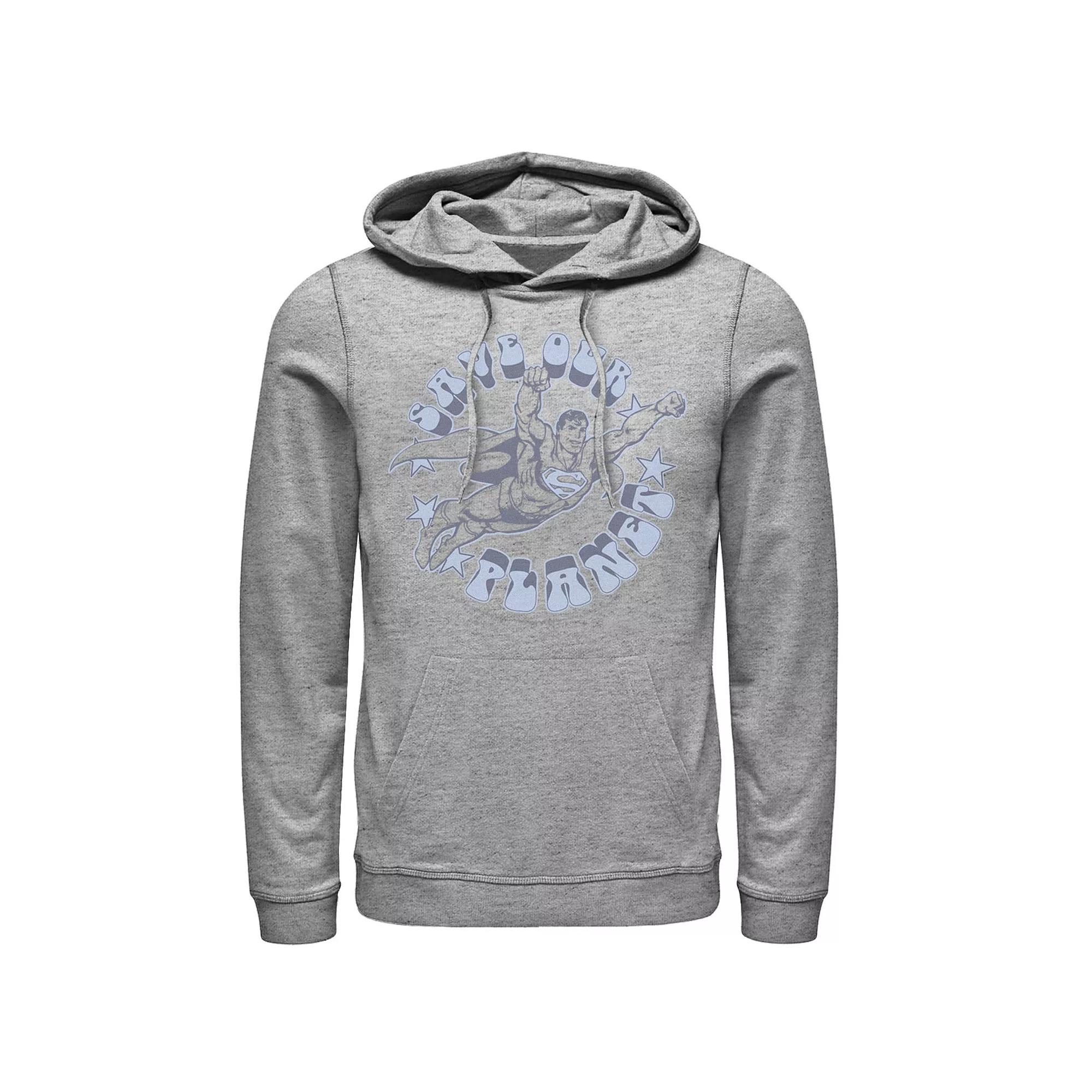 Mens DC Comics Superman Save Our Planet Circle Text Poster Hoodie Athletic Grey Product Image