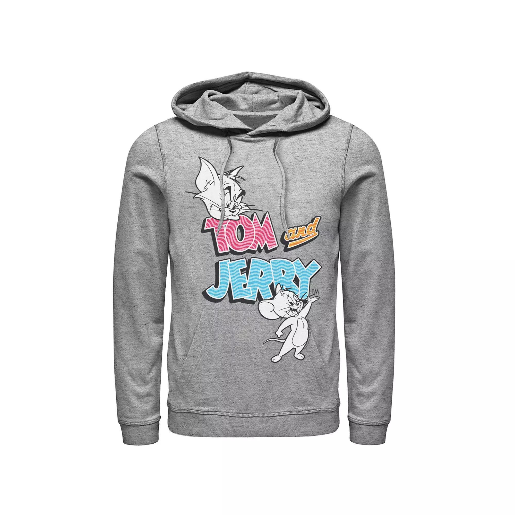 Men's Tom And Jerry Patterned Logo Stamp Portrait Hoodie, Size: XXL, Athletic Grey Product Image