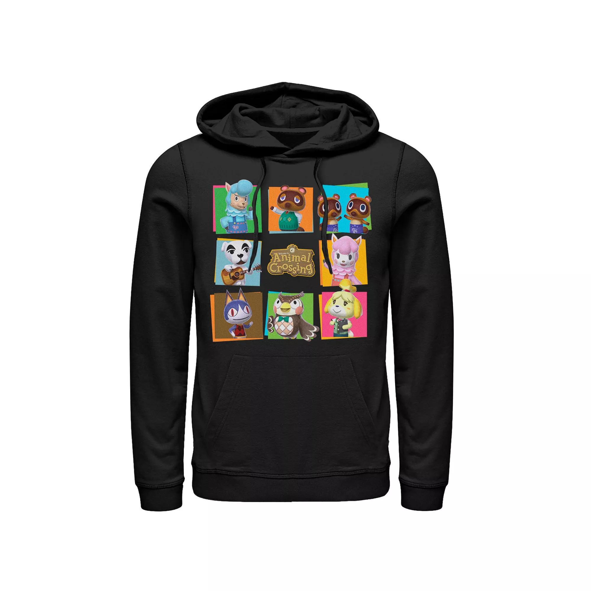 Men's Animal Crossing Group Shot Panels Hoodie, Size: XL, Black Product Image