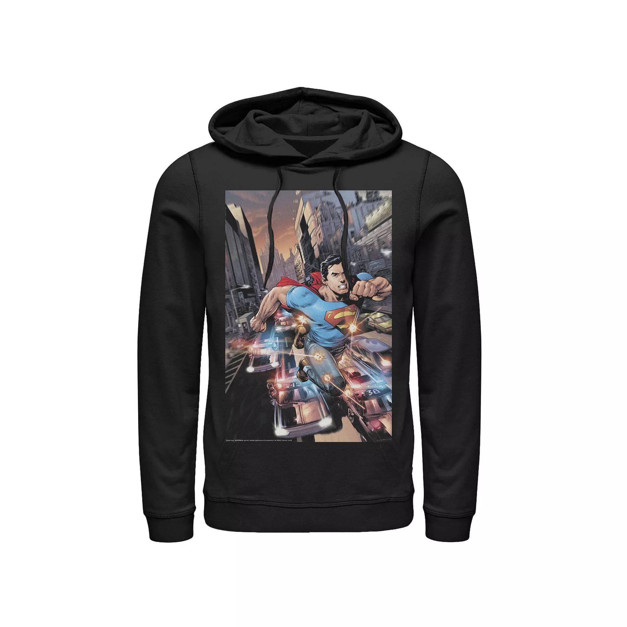 Mens DC Comics Superman Flashing Lights Poster Hoodie Product Image