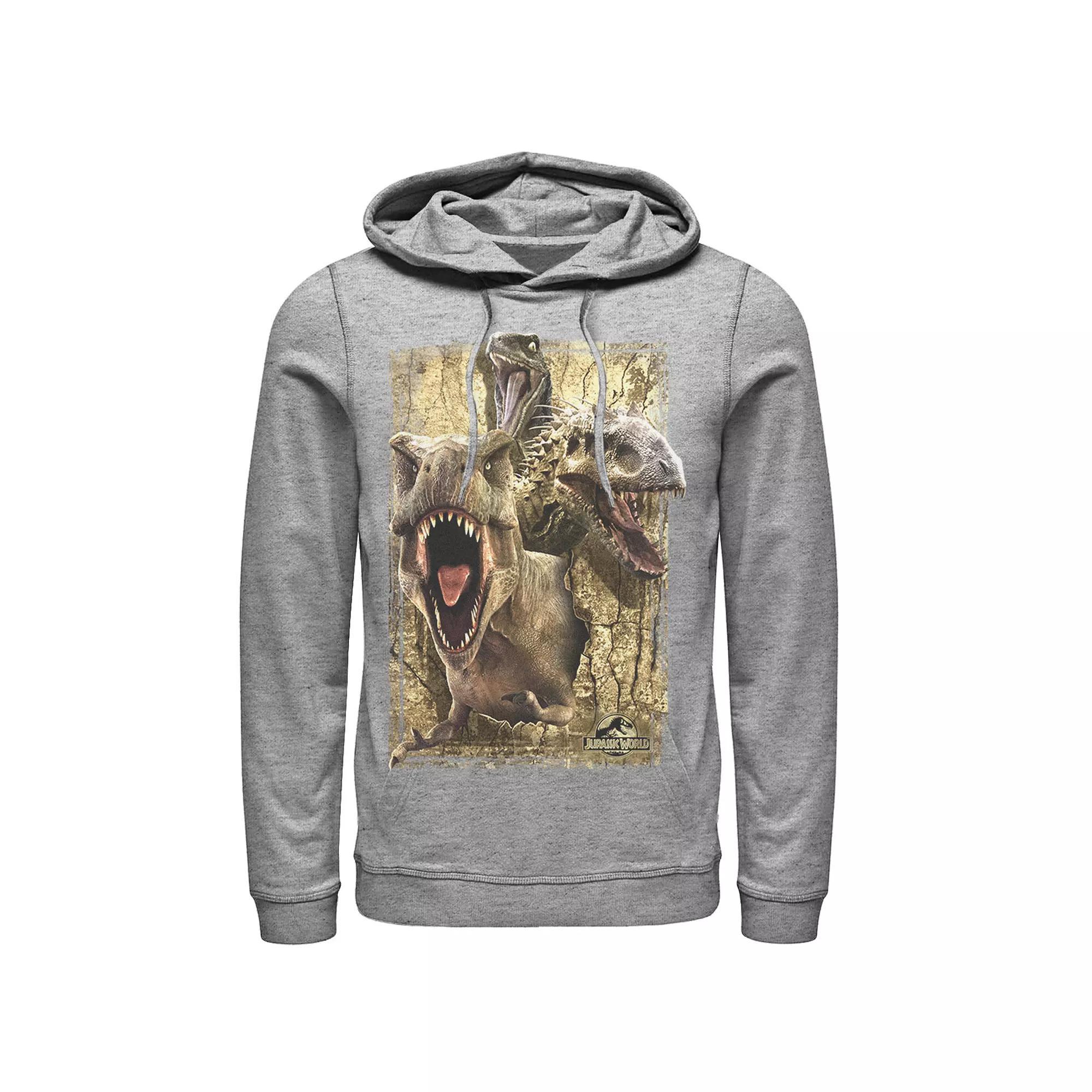 Men's Jurassic World T-Rex Indominus Rex & Raptor Hoodie, Size: Small, Athletic Grey Product Image