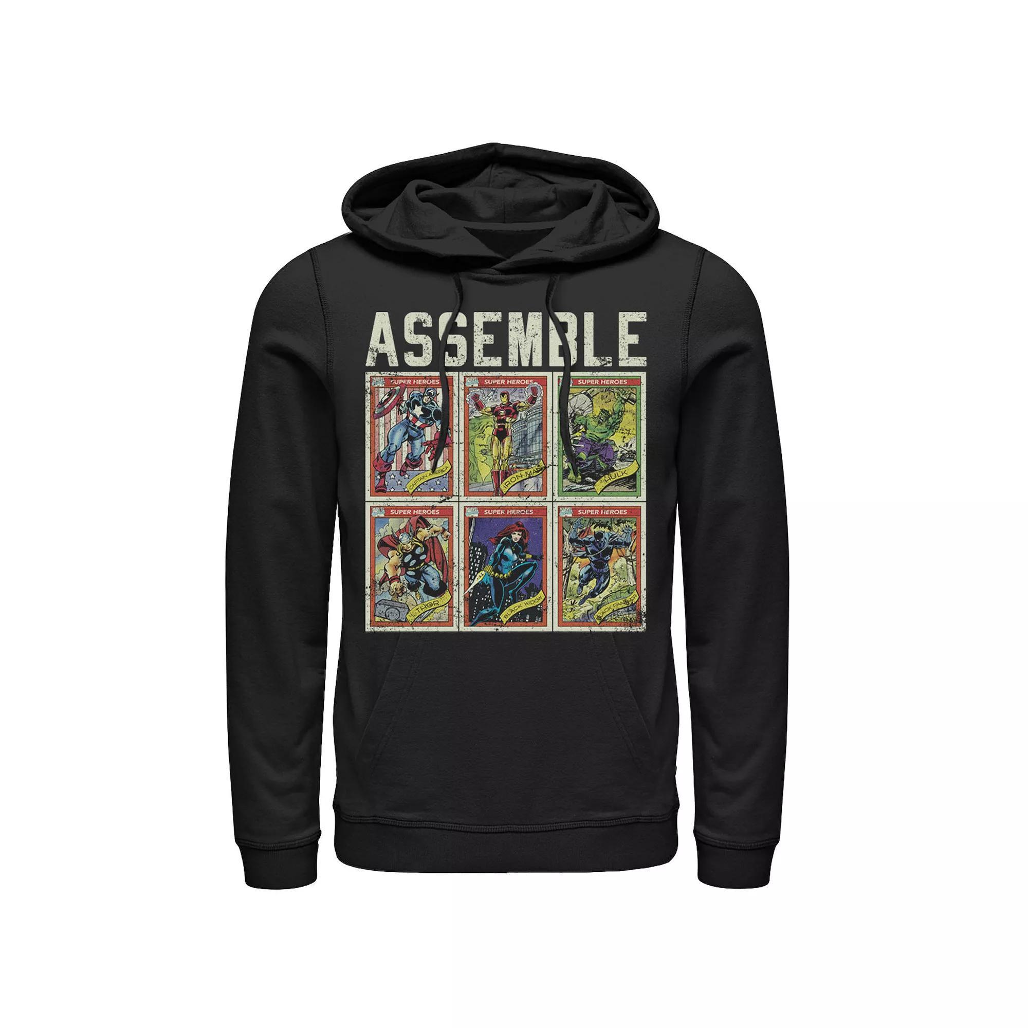 Men's Marvel Assemble Avengers Trading Cards Stacked Poster Hoodie, Size: Medium, Black Product Image