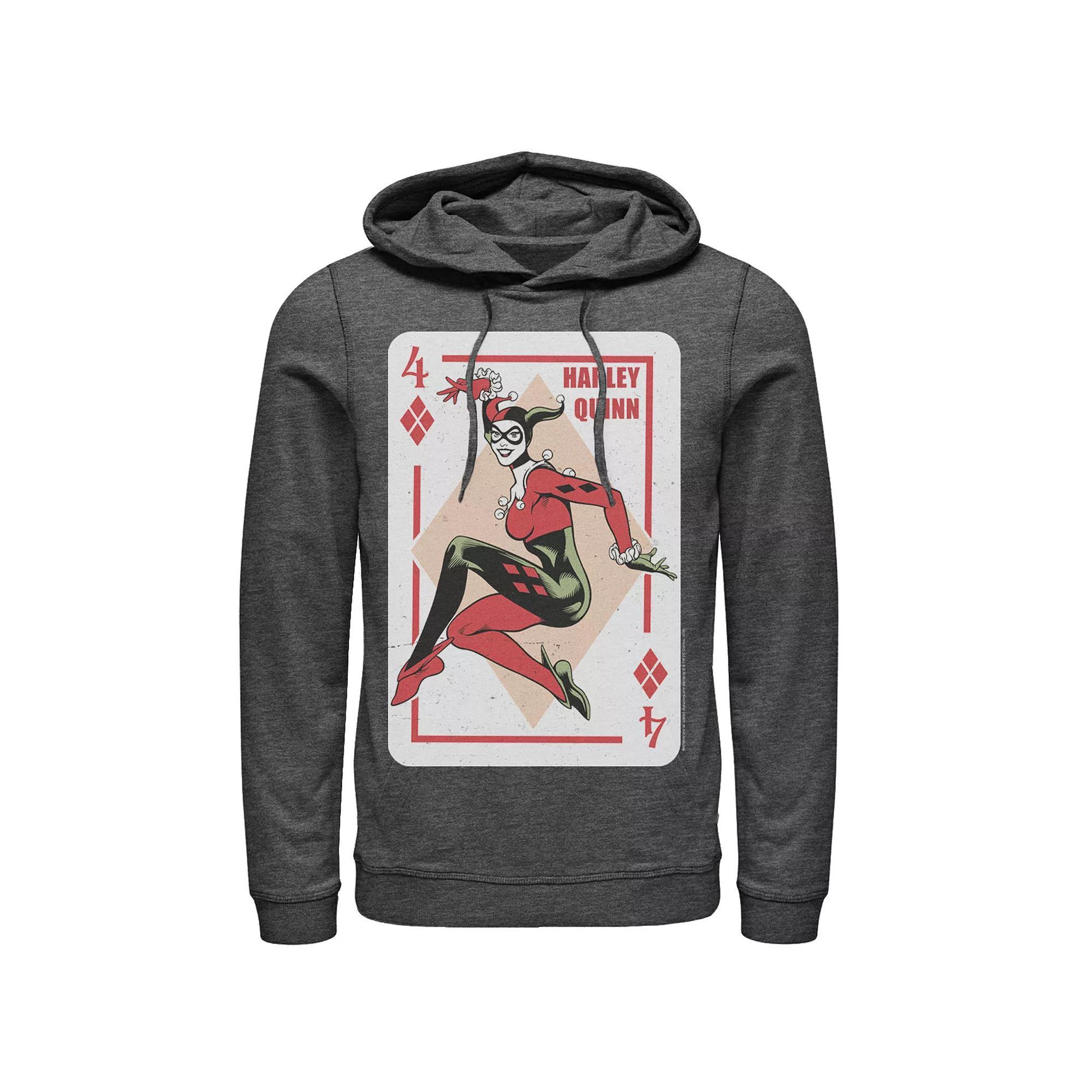 Men's DC Comics Harley Quinn Playing Card Hoodie, Size: Medium, Athletic Grey Product Image