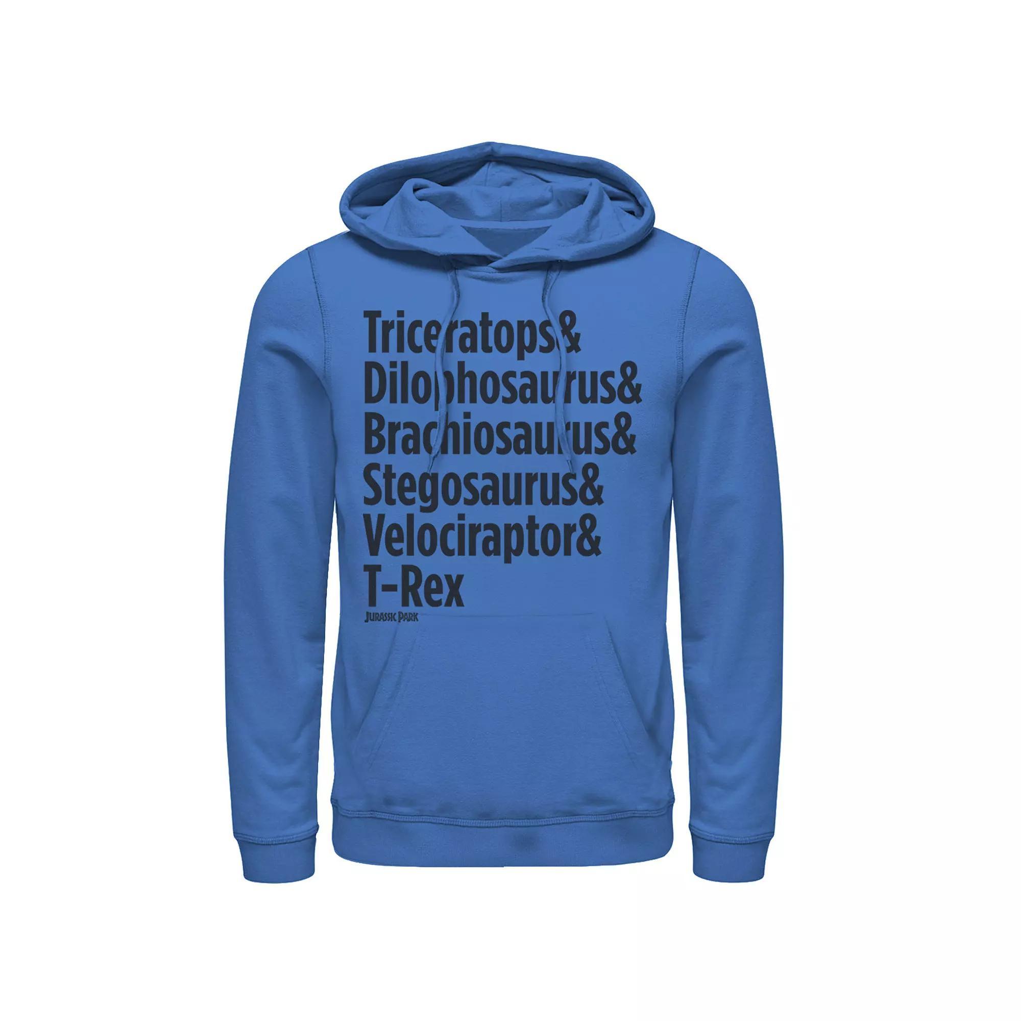 Men's Jurassic Park Dinosaur Name Types Graphic Pullover Graphic Hoodie, Size: 3XL, Red Product Image