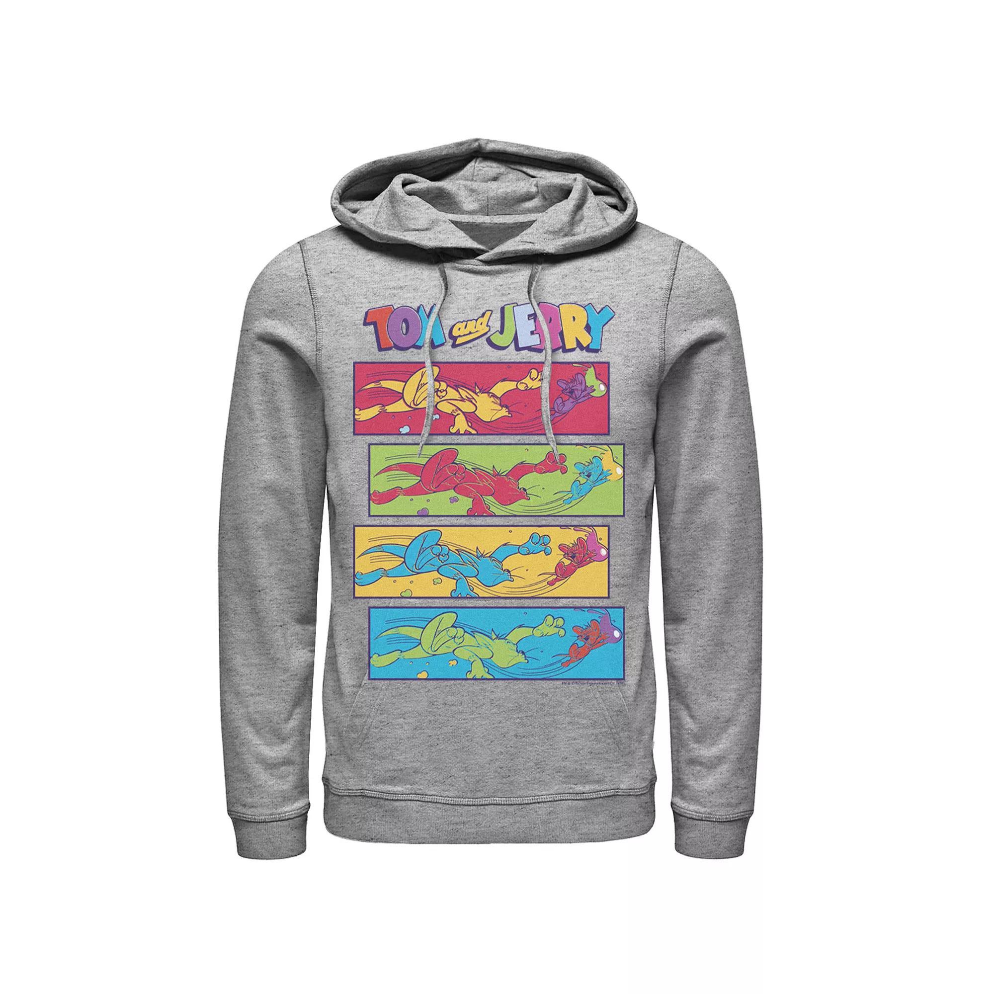 Men's Tom And Jerry Multi-Color Chase Scene Panels Hoodie, Size: XL, Athletic Grey Product Image