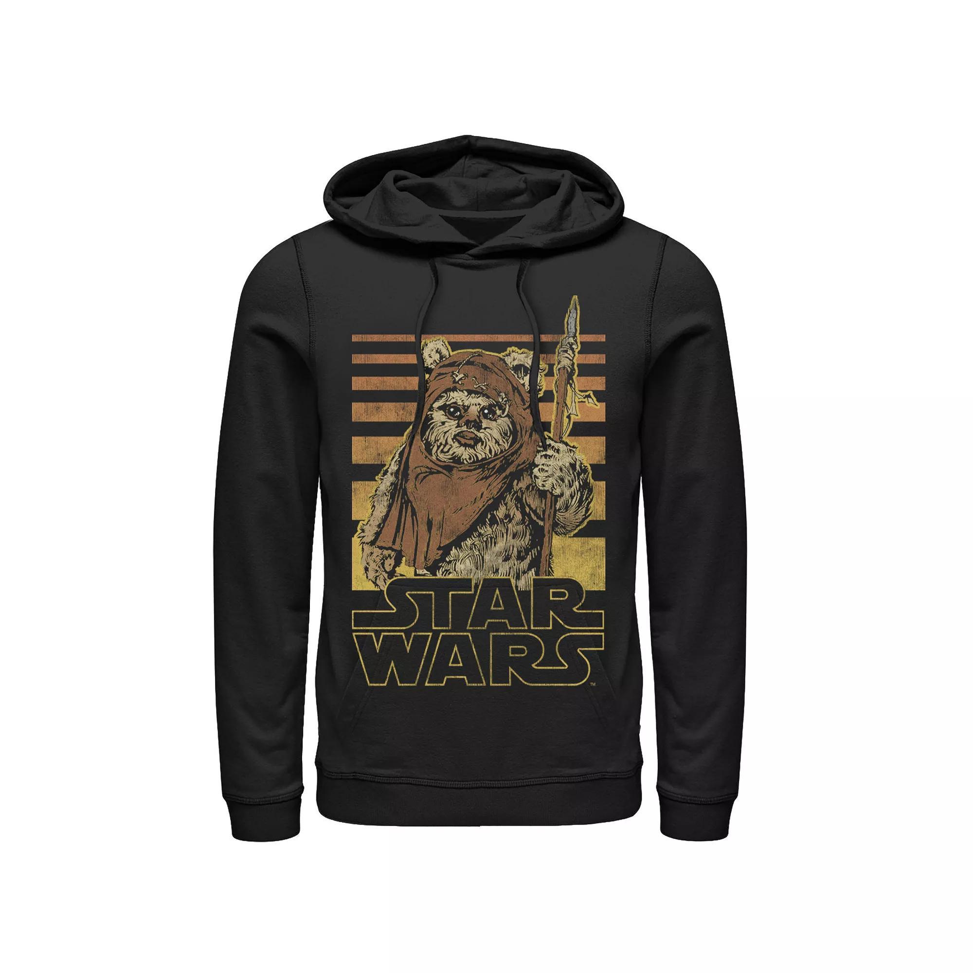 Men's Star Wars Wicket Retro Ewok Sunset Halftone Graphic Hoodie, Size: XL, Black Product Image