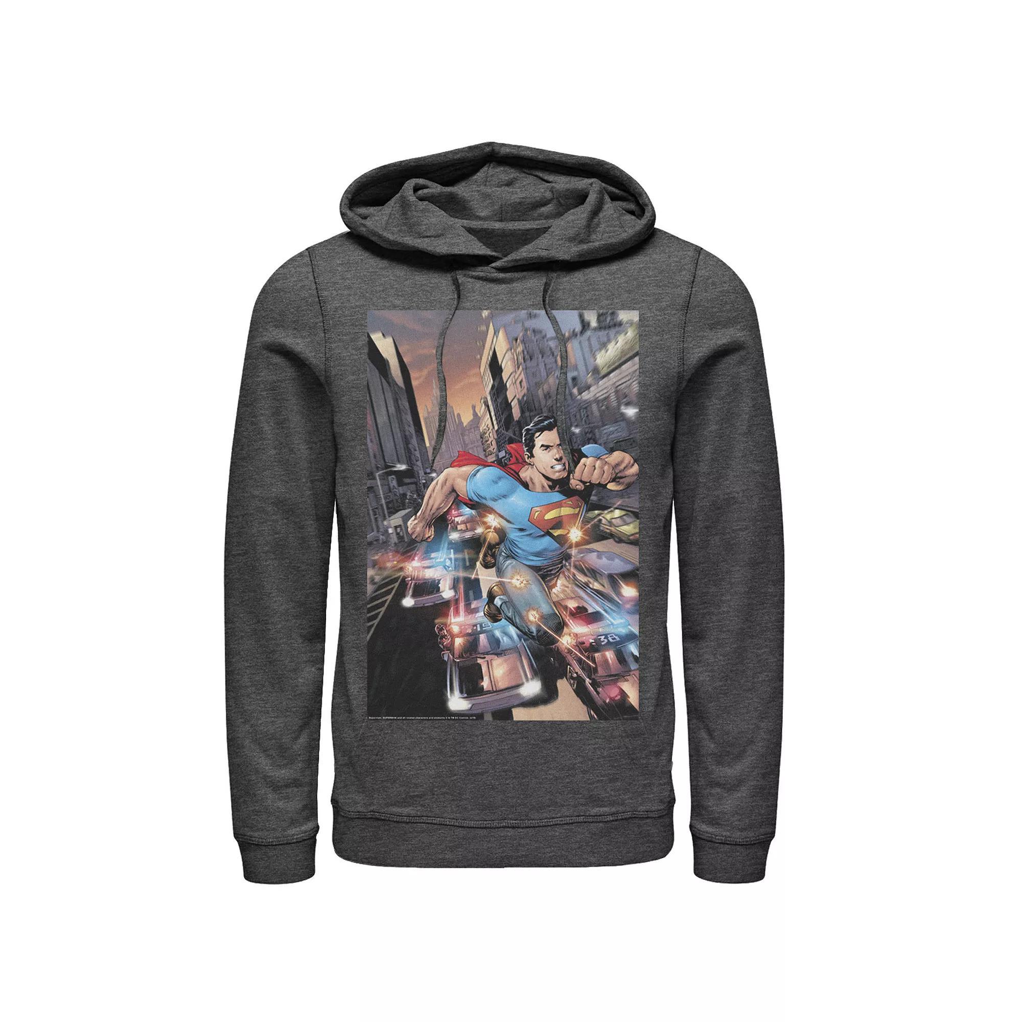 Mens DC Comics Superman Flashing Lights Poster Hoodie Product Image