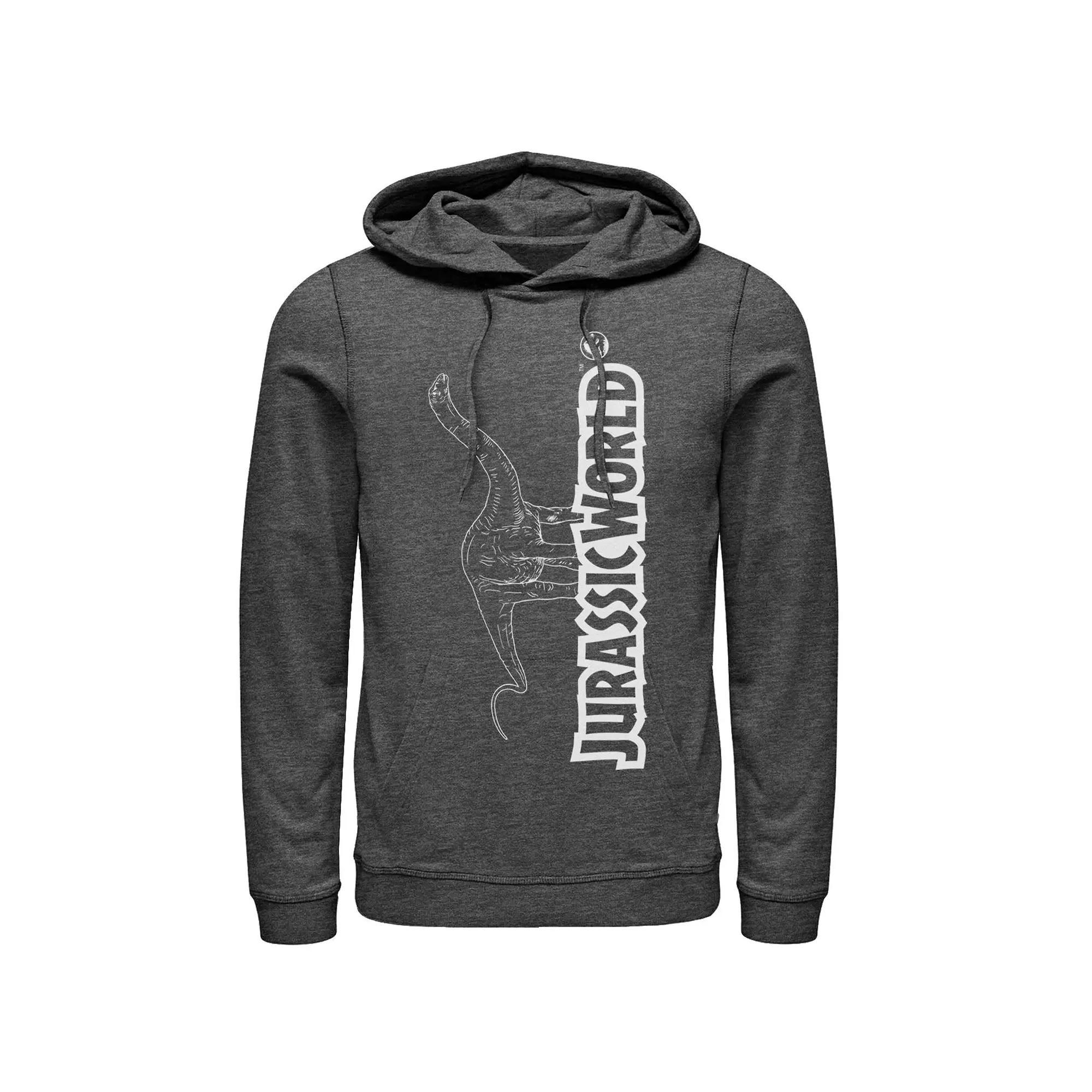 Men's Jurassic World Longneck Dinosaur Title Logo Outline Hoodie, Size: XL, Black Product Image