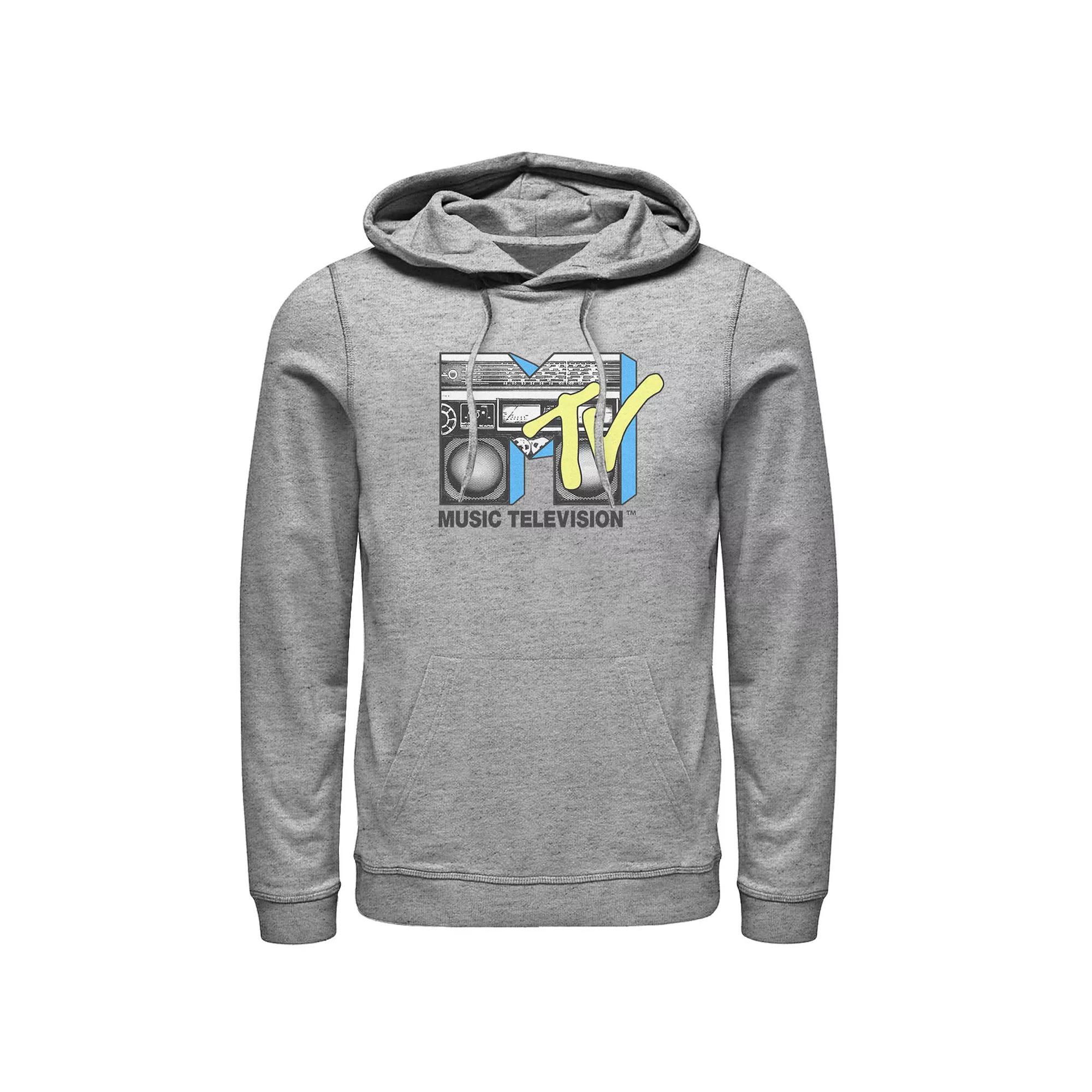 Men's MTV Logo Black And Yellow Boombox Hoodie, Size: XXL, Athletic Grey Product Image