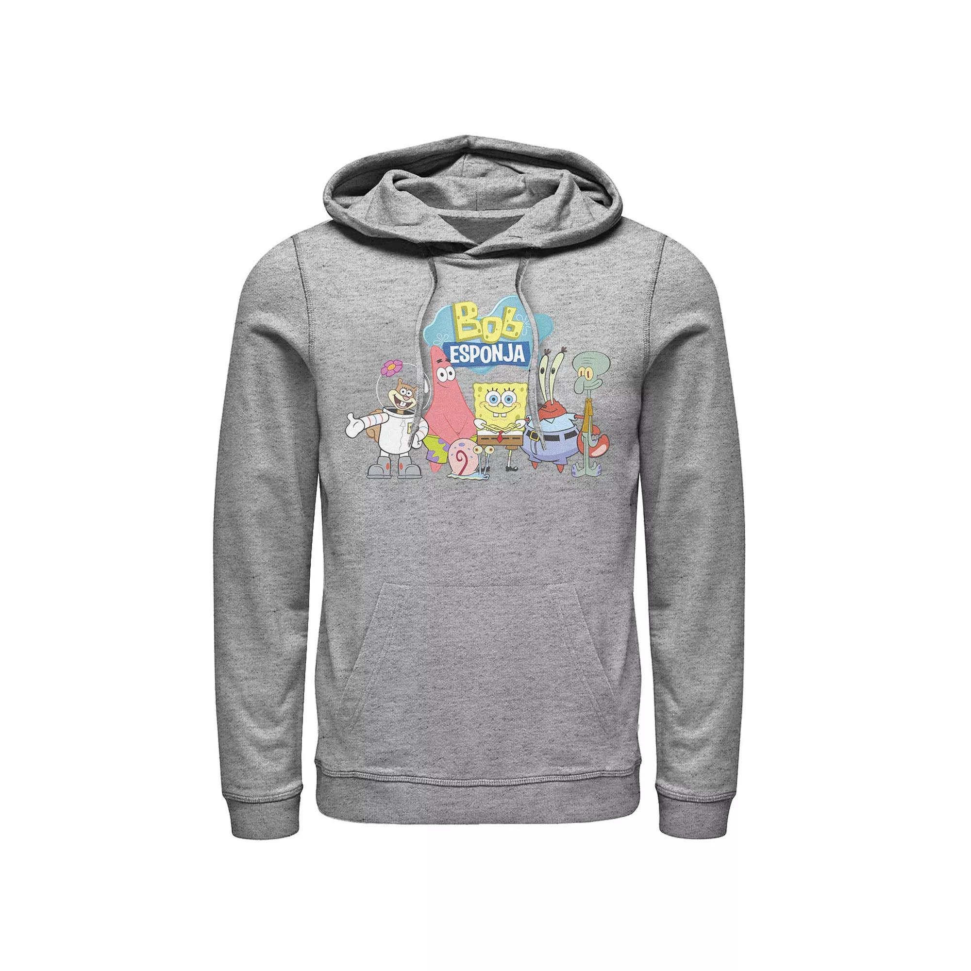 Mens Nickelodeon SpongeBob SquarePants Bob Esponja Happy Group Shot Graphic Hoodie Athletic Grey Product Image