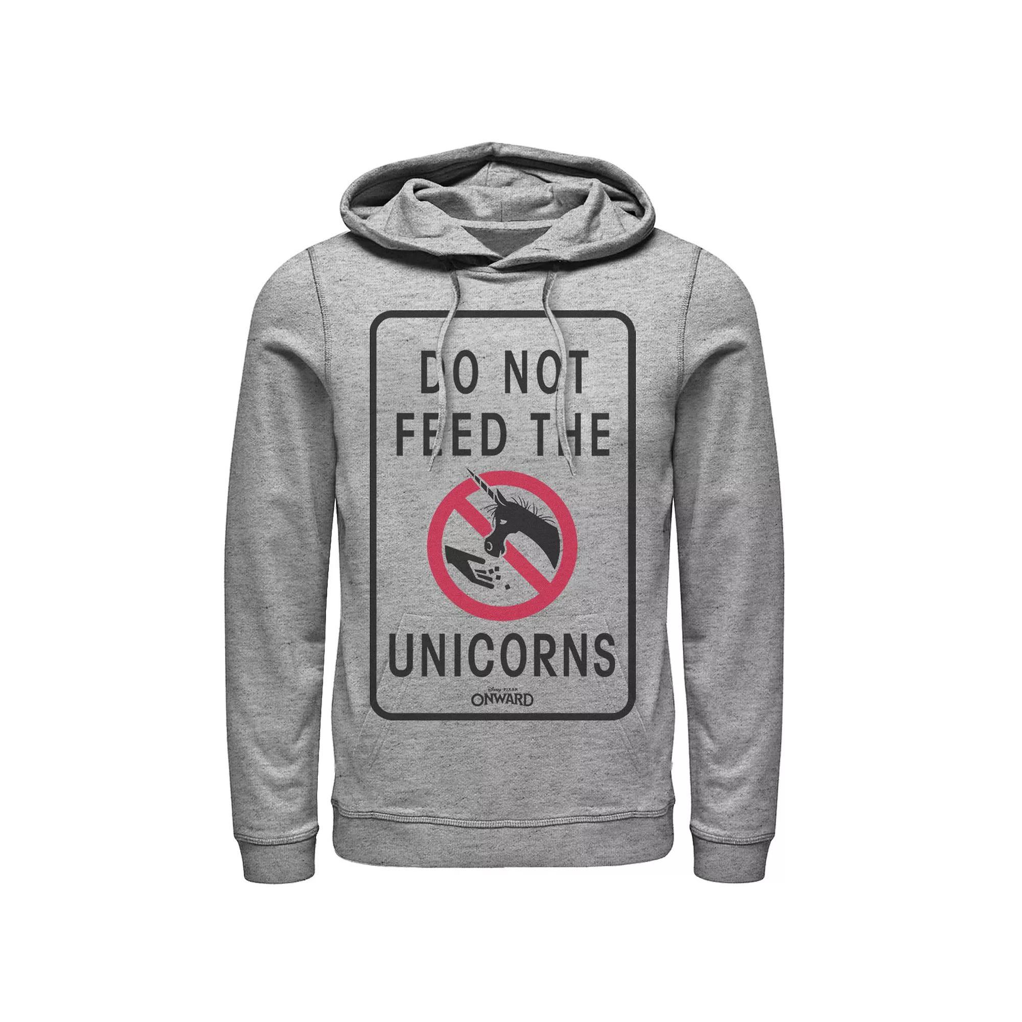 Men's Disney/Pixar Onward Do Not Feed The Unicorns Sign Hoodie, Size: Medium, Athletic Grey Product Image