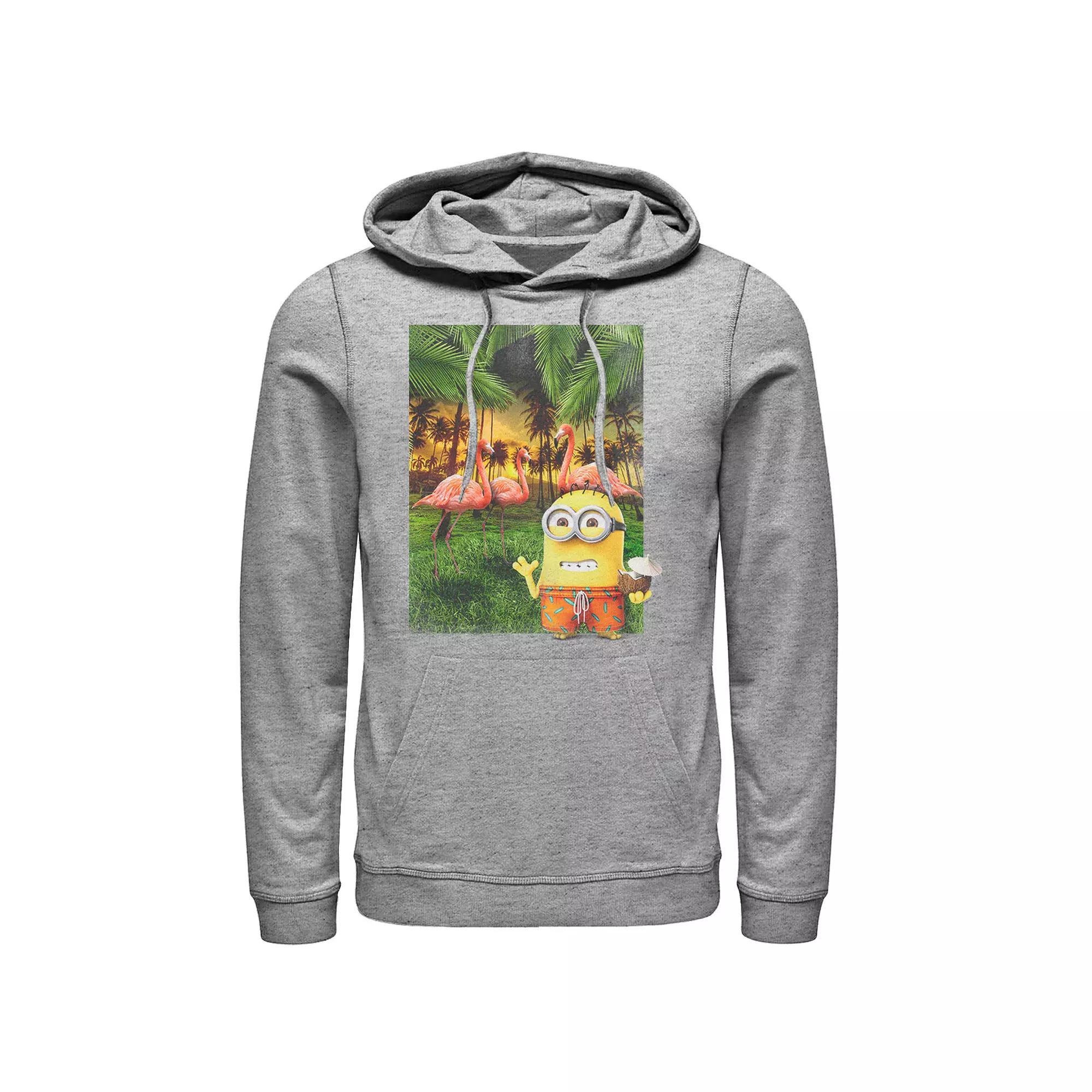 Mens Despicable Me Minions Bob & Flamingos Pullover Hoodie Athletic Grey Product Image