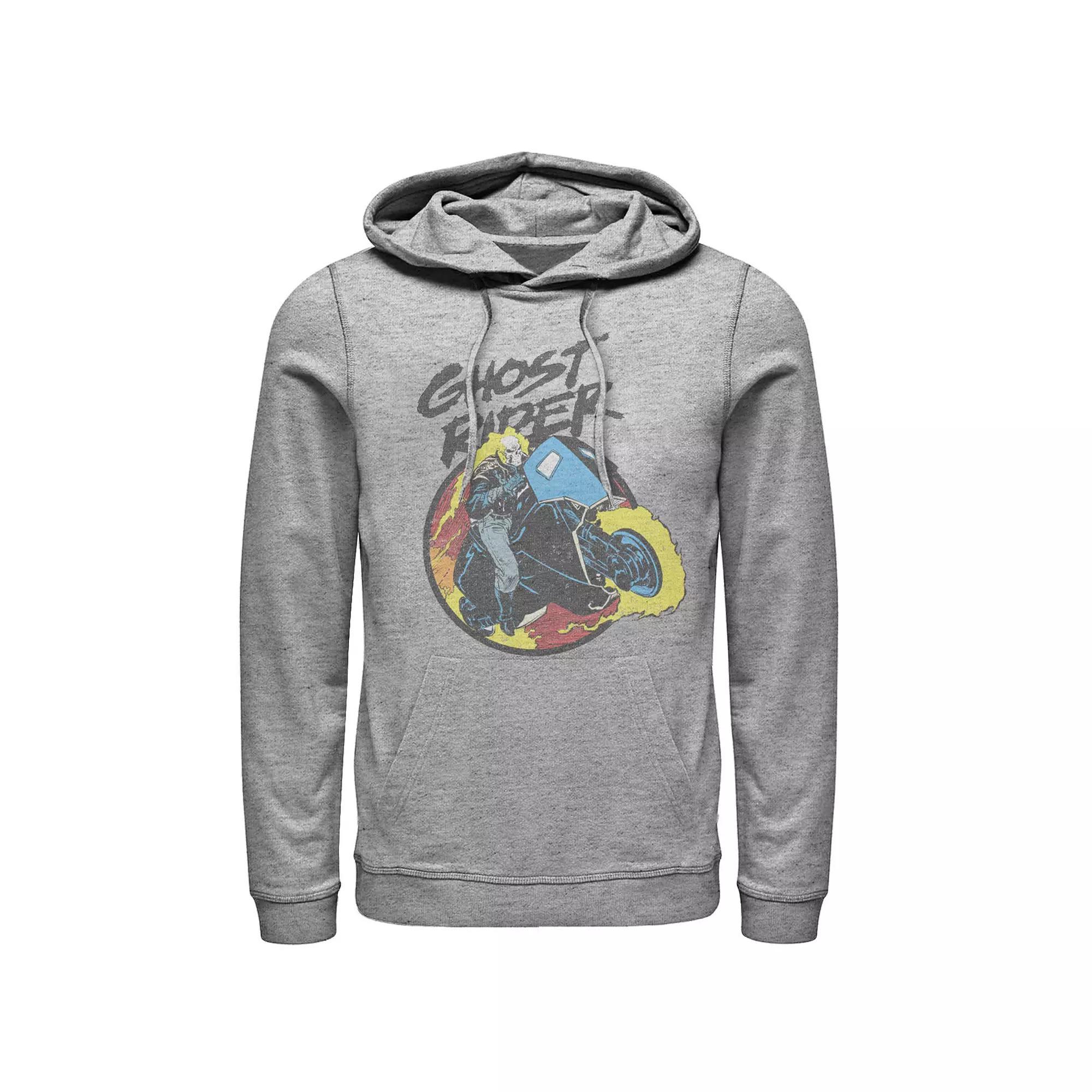 Men's Marvel Ghost Rider Circle Portrait Action Shot Hoodie, Size: XXL, Athletic Grey Product Image