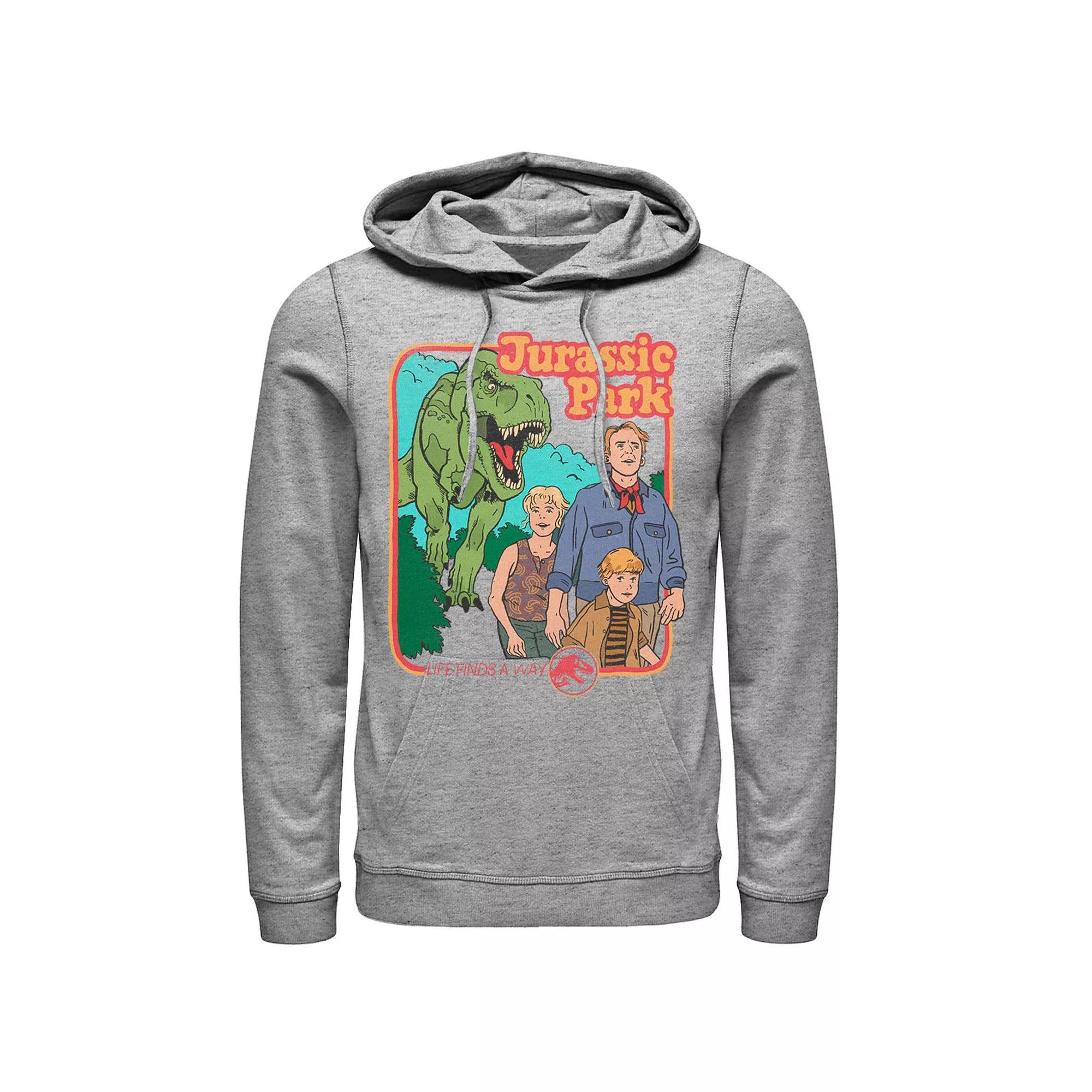 Men's Jurassic Park Vintage Characters Life Finds A Way Hoodie, Size: Medium, Grey Heather Product Image