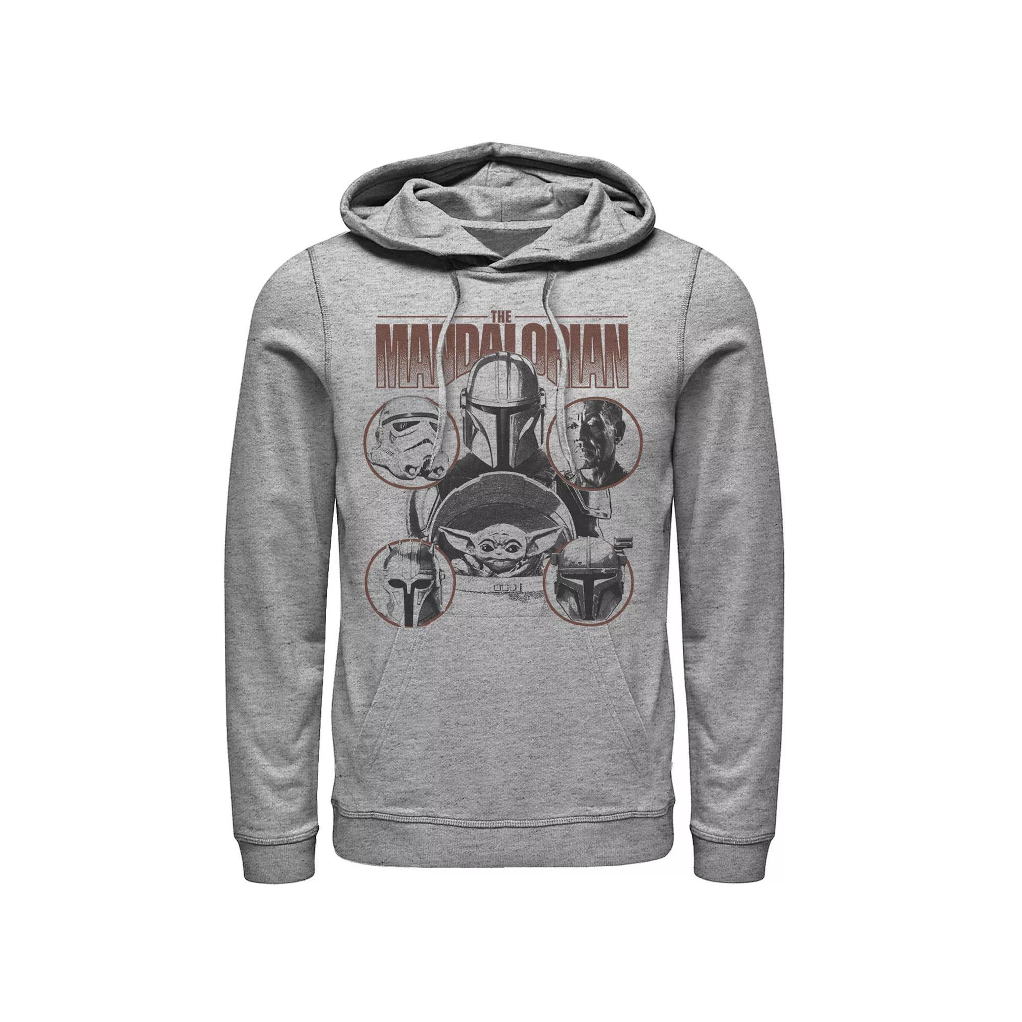 Men's Star Wars The Mandalorian Greyscale Ally Portrait Panels Hoodie, Size: Medium, Athletic Grey Product Image