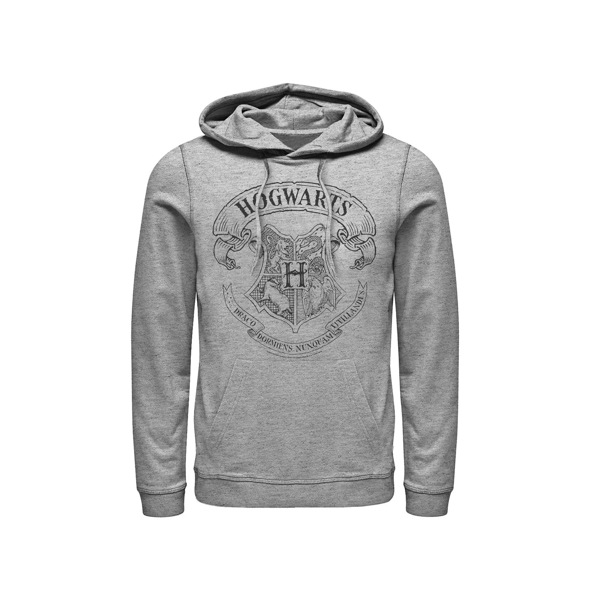 Men's Harry Potter Simple Hogwarts Crest Outline Graphic Pullover Hoodie, Size: 3XL, Athletic Grey Product Image