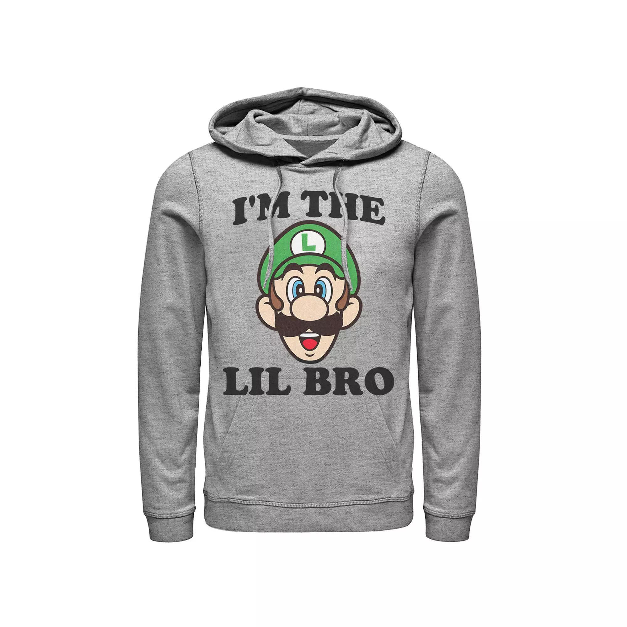 Mens Nintendo Super Mario Luigi Lil Bro Hoodie Athletic Grey Product Image