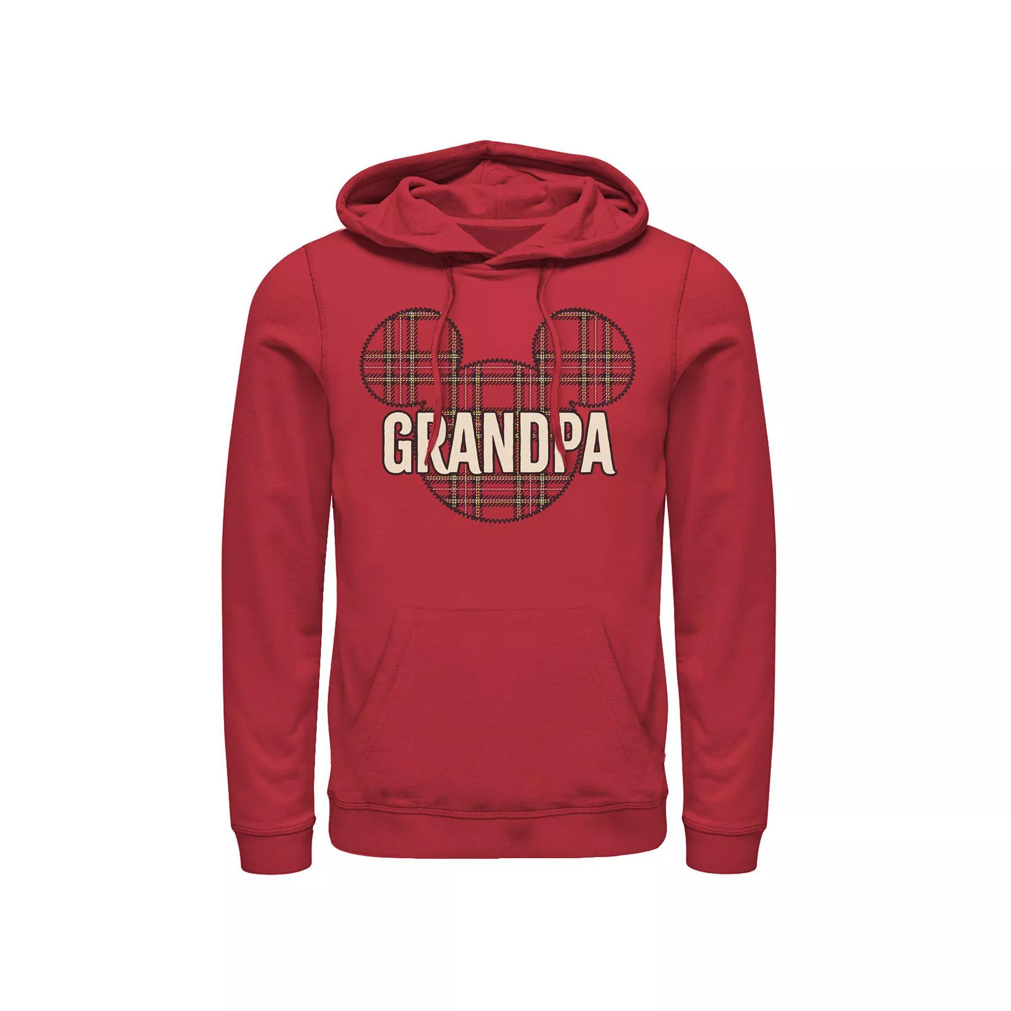 Disney's Mickey And Friends Christmas Plaid Mickey Grandpa Men's Hoodie, Size: Large, Red Product Image