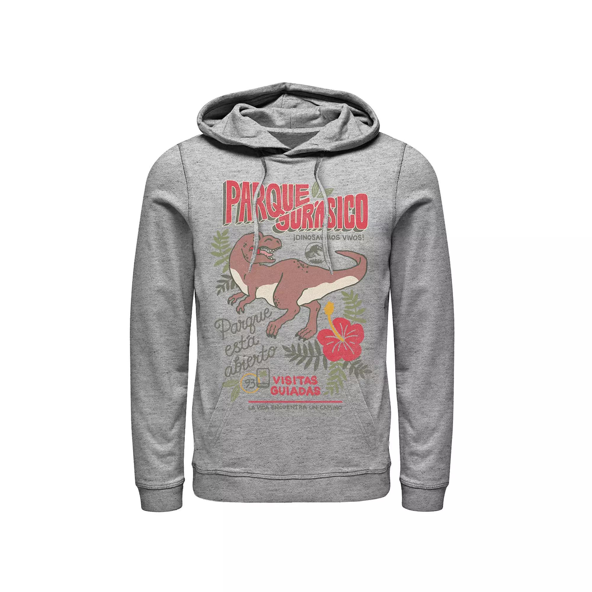 Men's Jurassic Park Spanish Opening Day Poster Hoodie, Size: Small, Athletic Grey Product Image