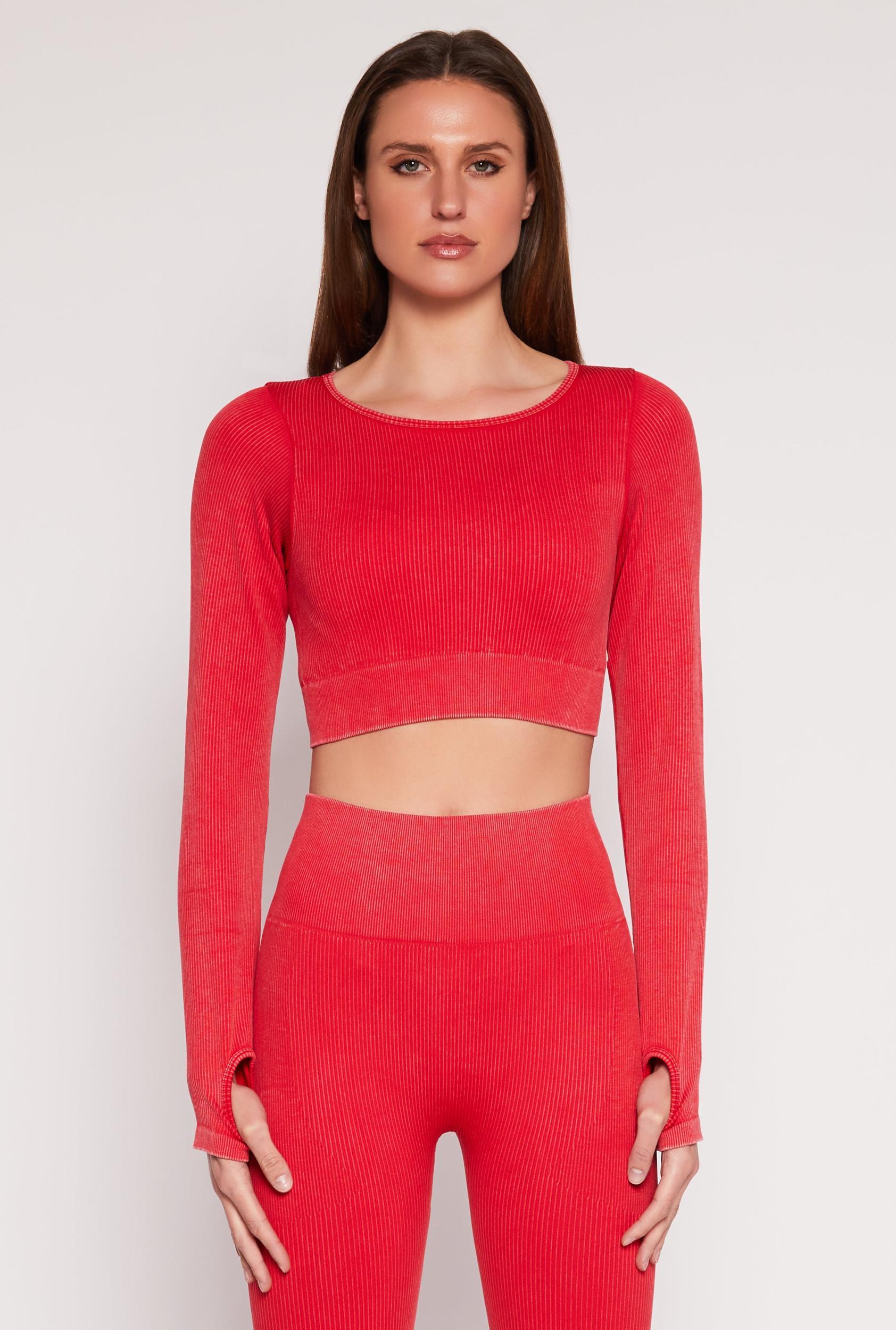 Womens Daisy Ribbed Knit Long Sleeve Crop Top Product Image