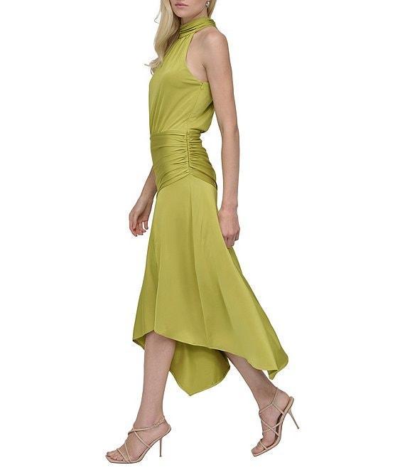 DKNY by Donna Karan Silky Jersey Halter Neck Sleeveless Asymmetrical Hem Drop Waist Midi Dress Product Image