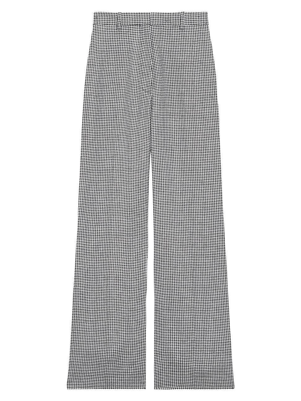 Womens Houndstooth Linen-Blend Straight Trousers Product Image