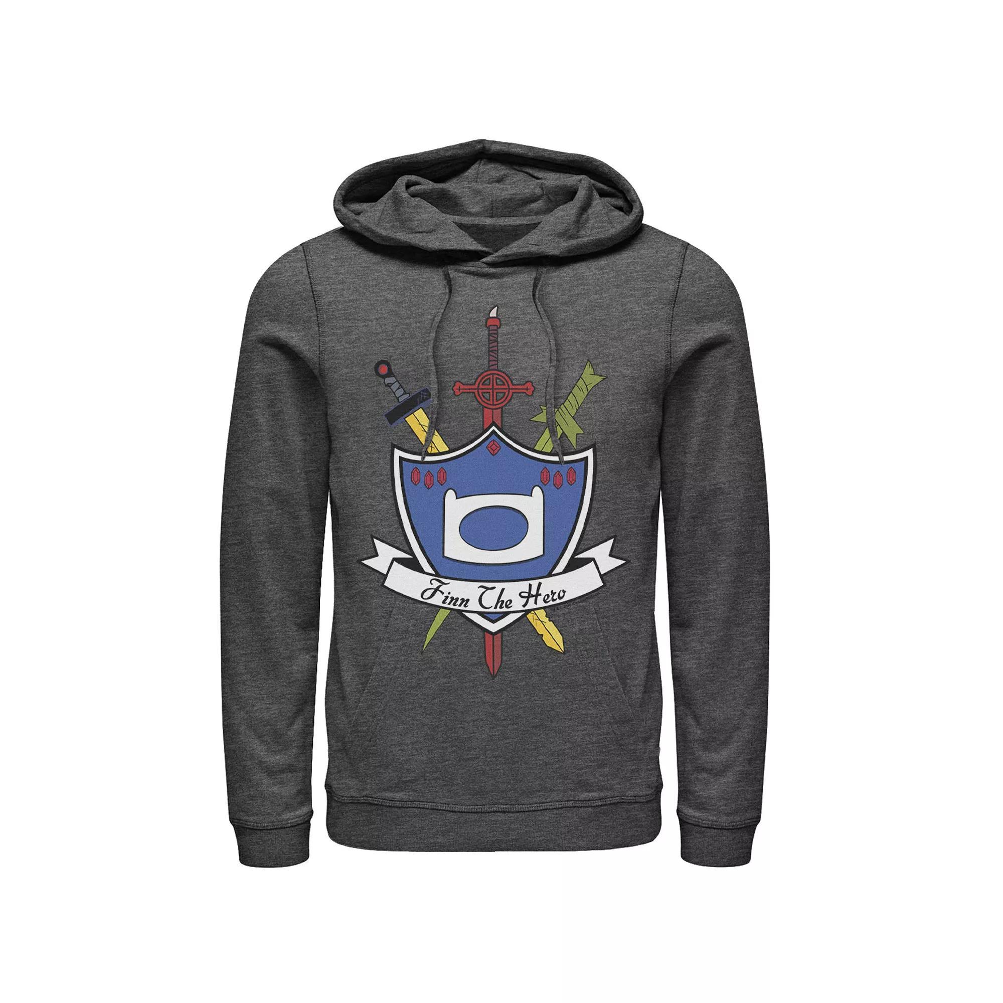 Men's Cartoon Network Adventure Time Finn The Hero Sword And Shield Banner Hoodie, Size: 3XL, Black Product Image