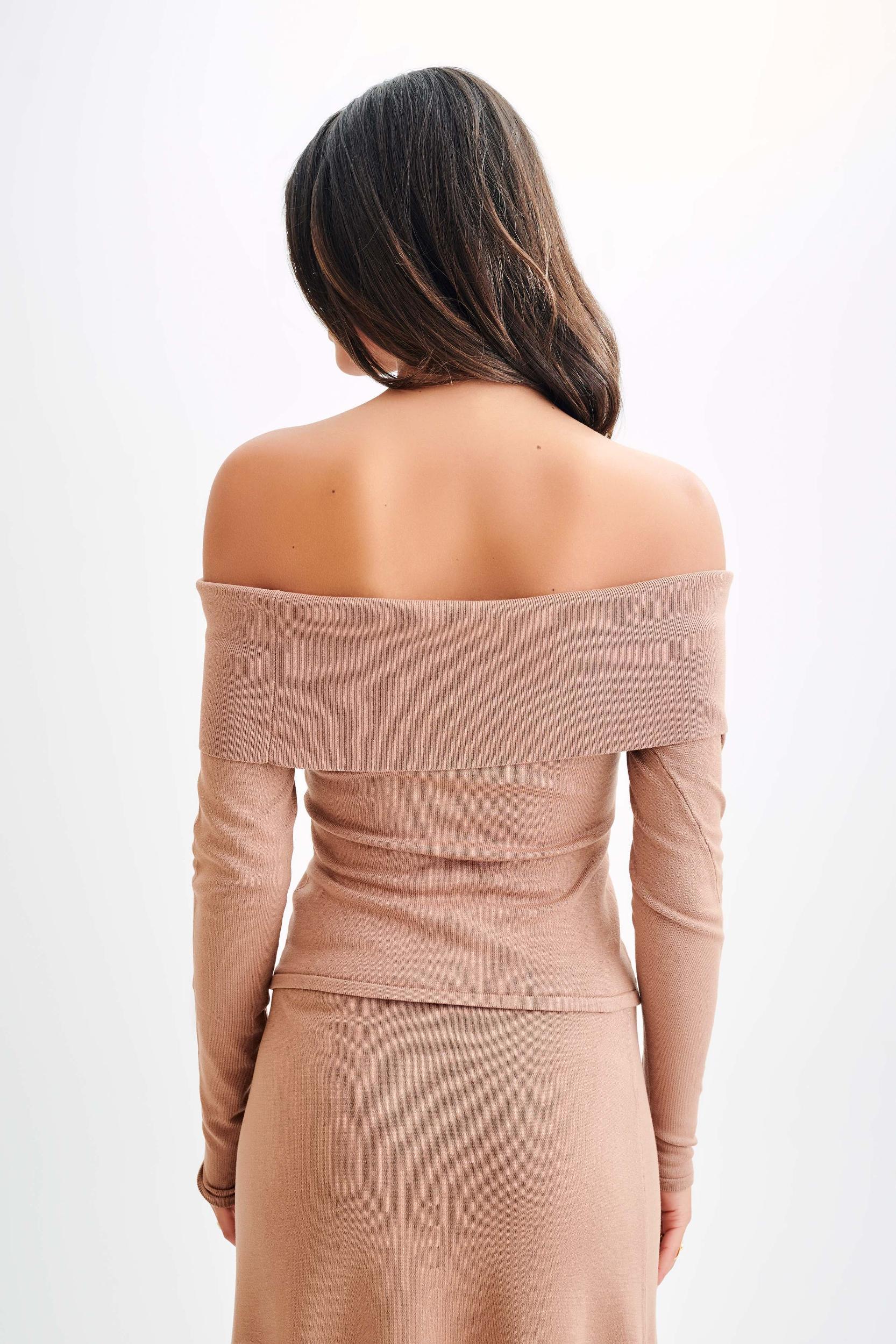 Diedre Buttoned Off Shoulder Knit Top - Pecan Product Image