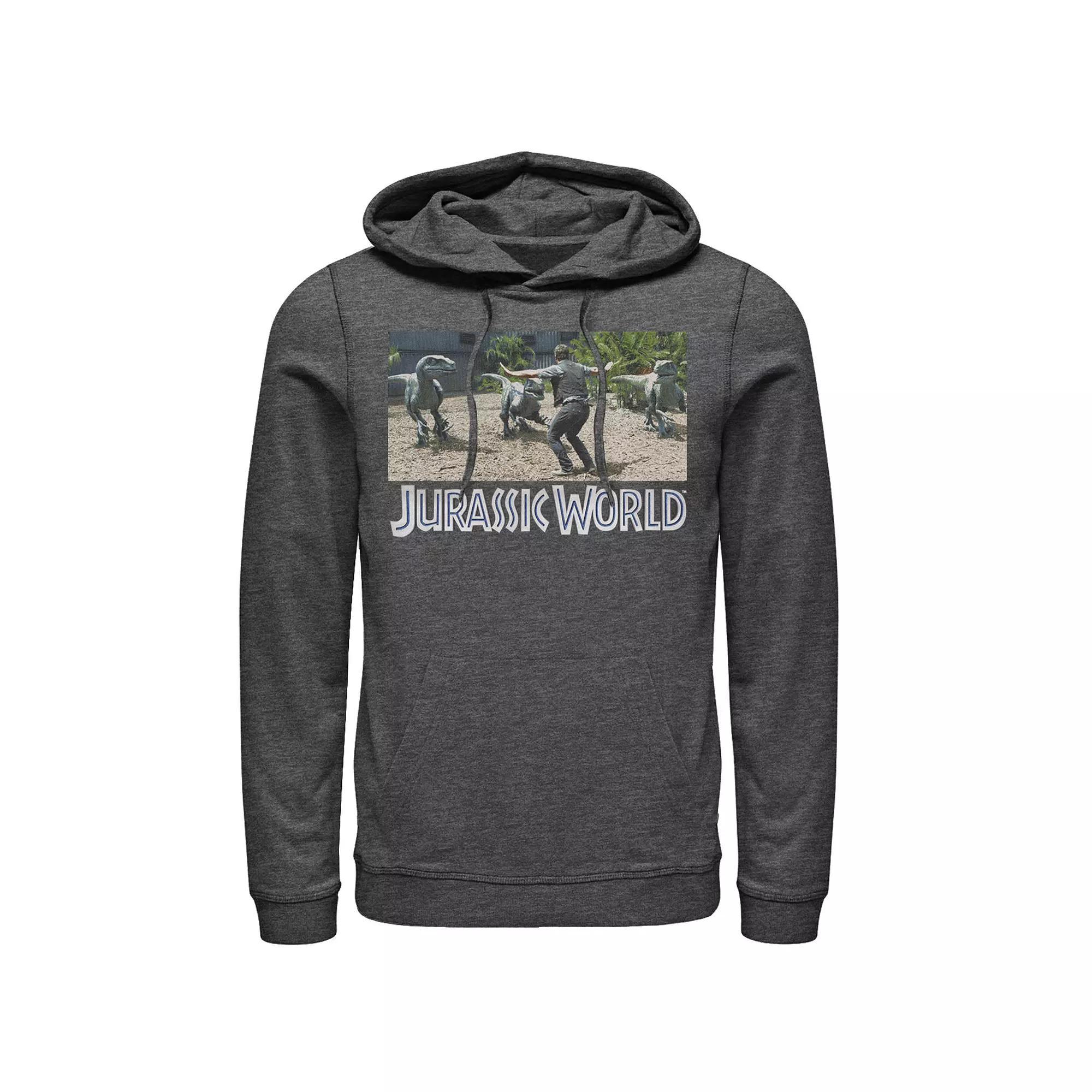Men's Jurassic World Raptor Grunge Portrait Graphic Pullover Hoodie, Size: Small, Grey Heather Product Image