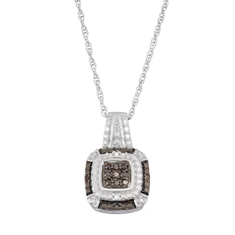 Jewelexcess Sterling Silver 1/10 Carat T.W. Black & White Diamond Square Halo Pendant Necklace, Women's, Size: 18" Product Image