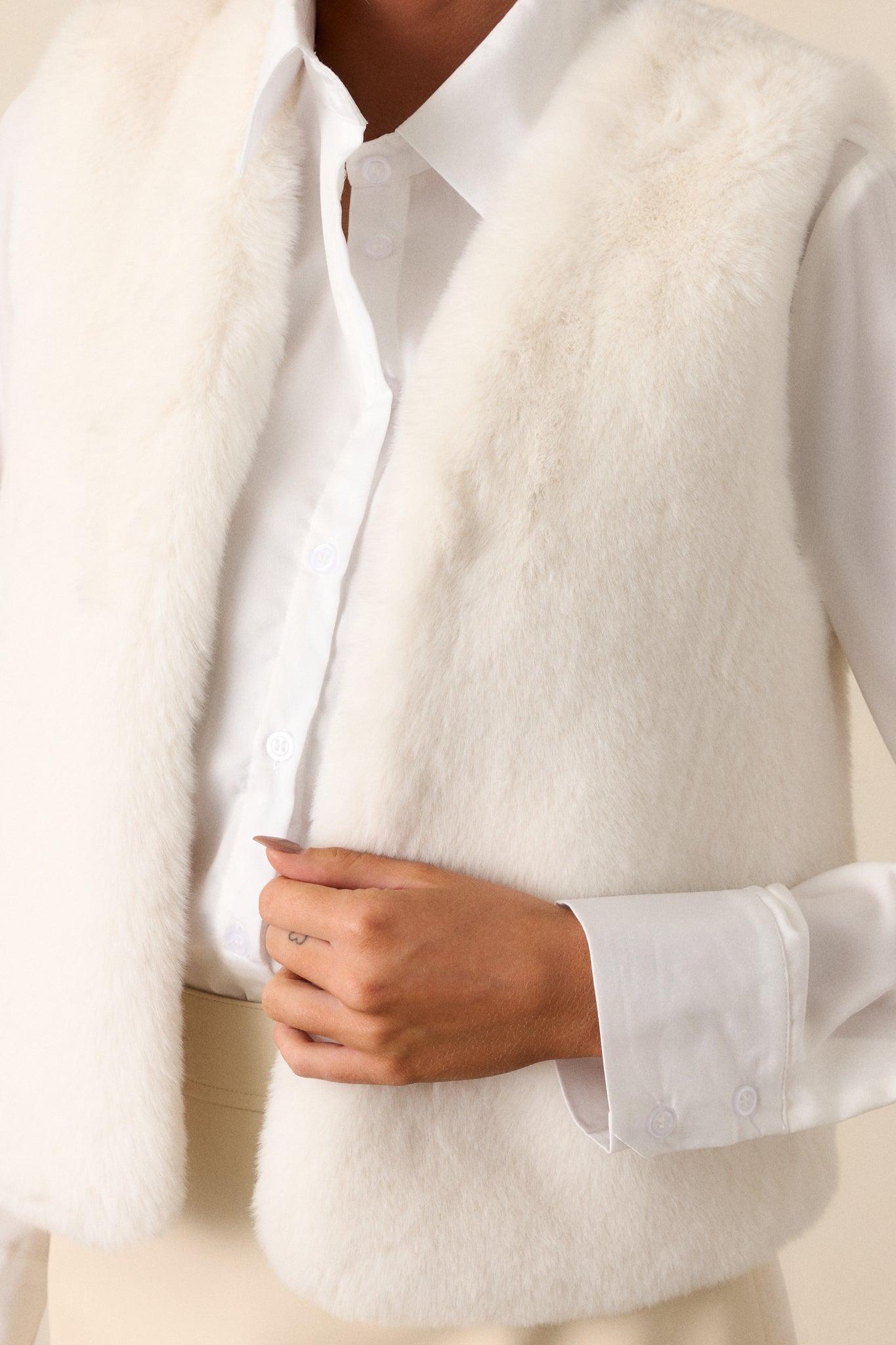 Cuddly Keepsake Off White Faux Fur Vest Product Image