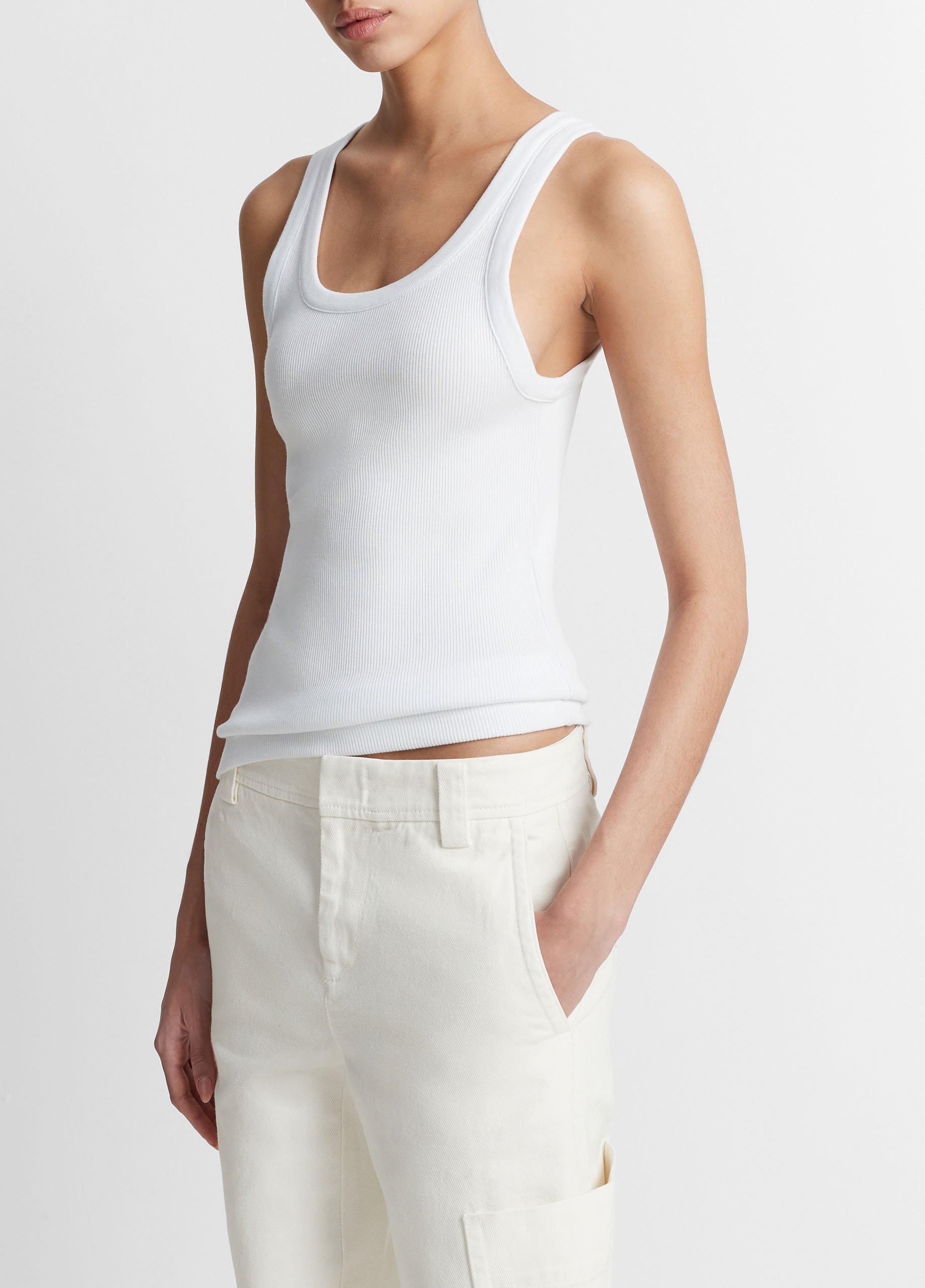 Womens Ribbed Scoop-Neck Tank, Optic White, Size S Vince Product Image